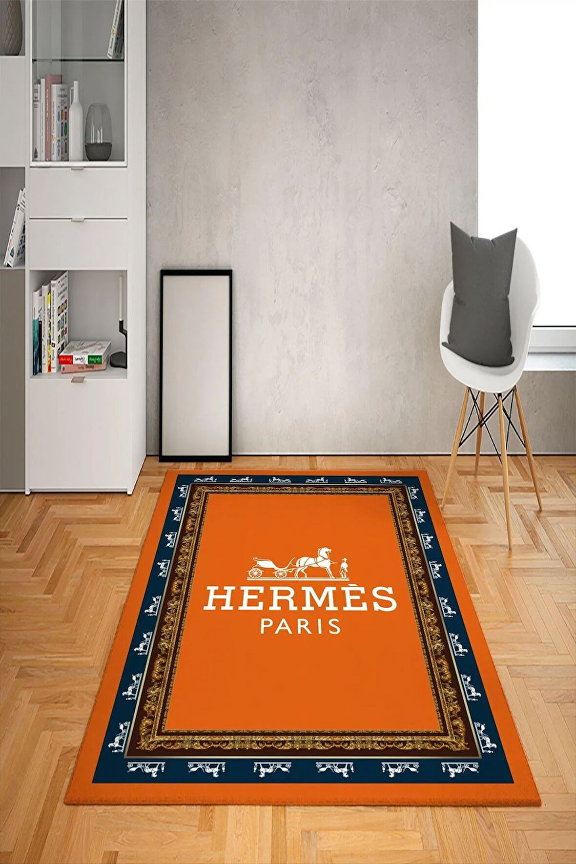 Kaymaz Taban Yıkanabilir Modern Hermes Desenli Dot Taban Halı