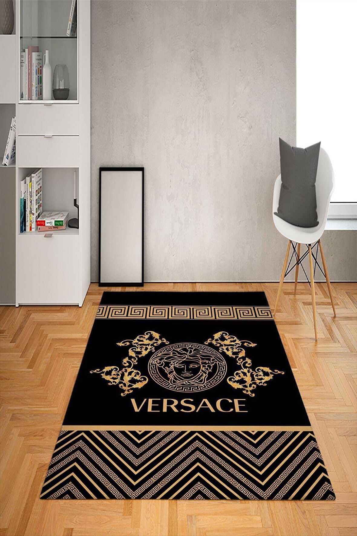 Kaymaz Taban Yıkanabilir Modern Medusa Versace Desenli Dot Taban Halı