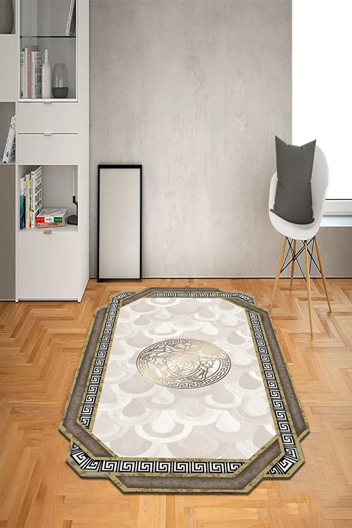 Kaymaz Taban Yıkanabilir Lazer Kesim Medusa Desenli Dot Taban Halı