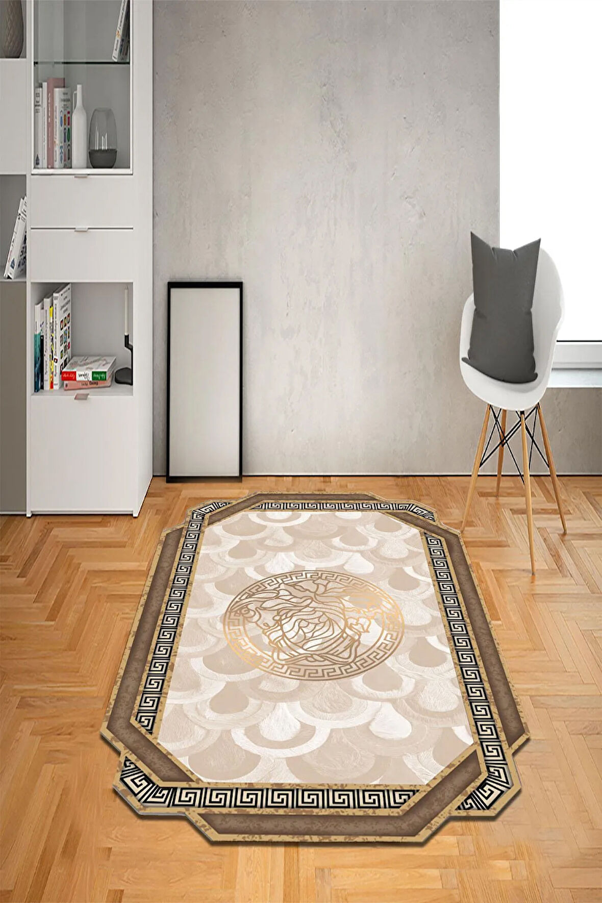 Kaymaz Taban Yıkanabilir Lazer Kesim Medusa Desenli Dot Taban Halı