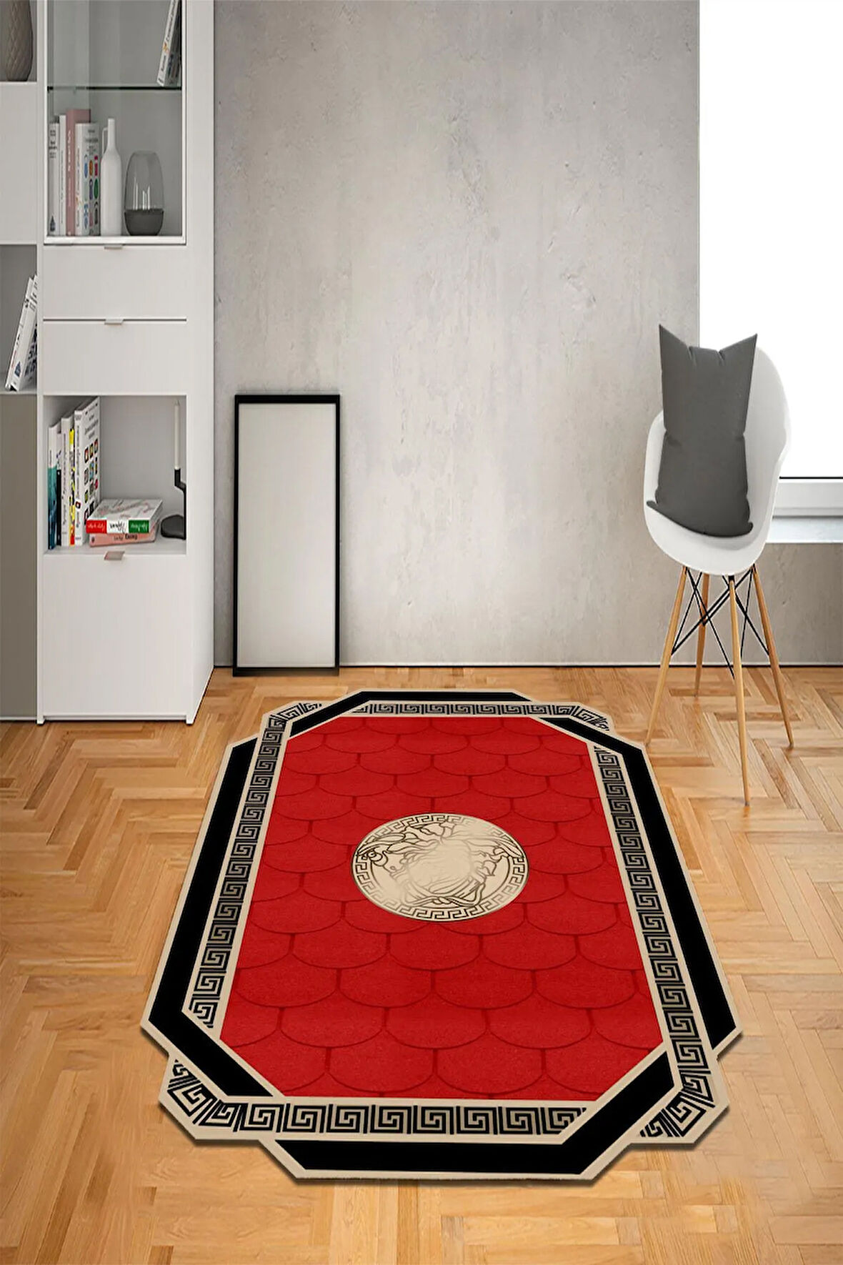 Kaymaz Taban Yıkanabilir Lazer Kesim Medusa Desenli Dot Taban Halı