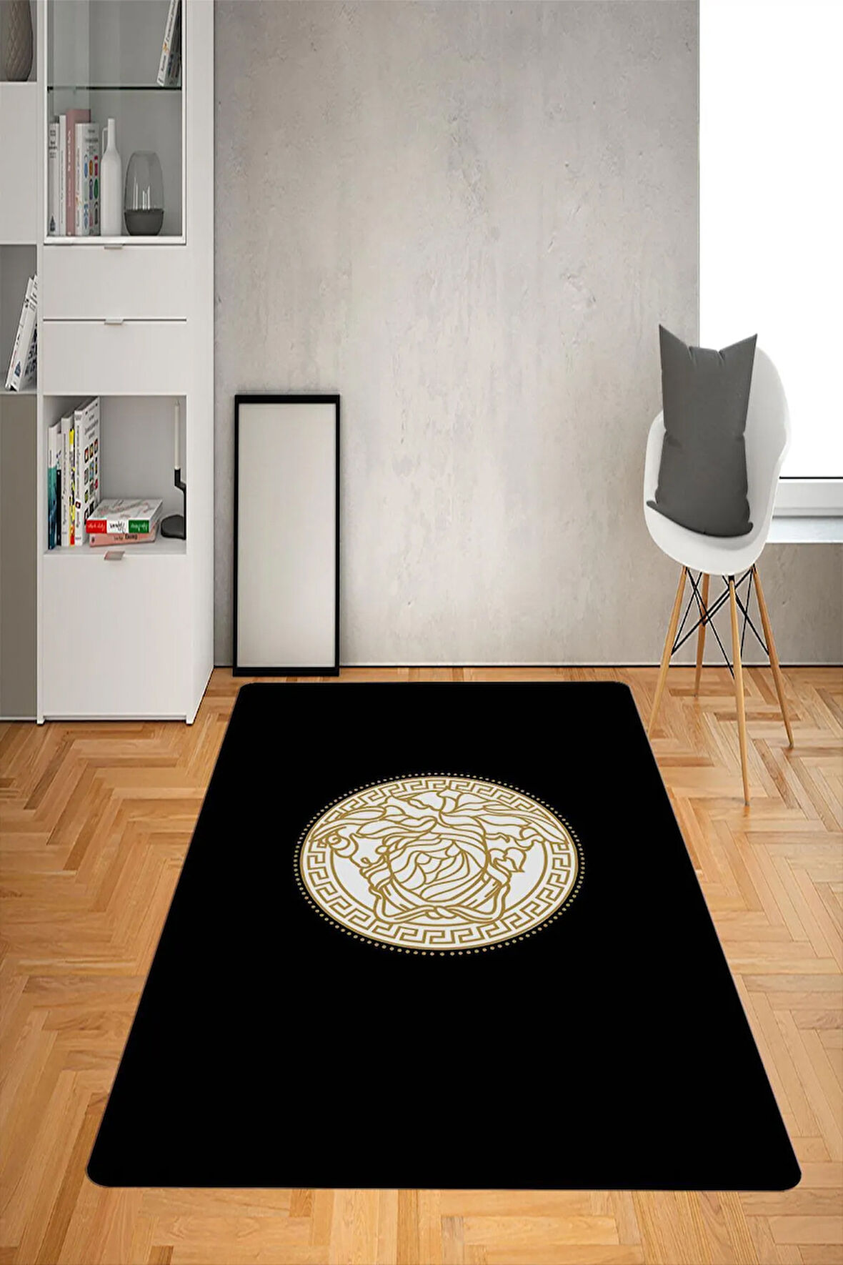 Kaymaz Taban Yıkanabilir Medusa Kafası Versace Desenli Dot Taban Halı