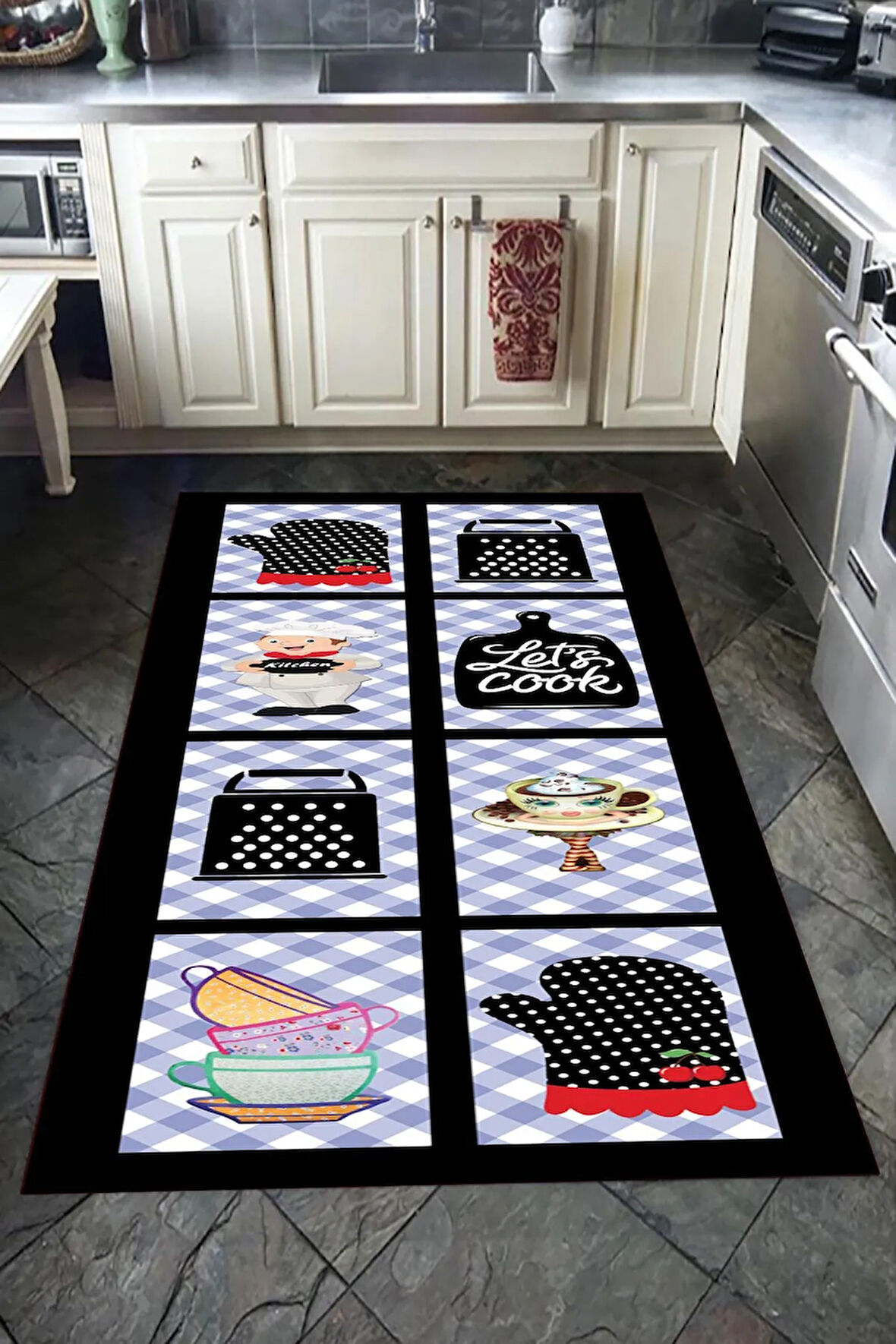 Kaymaz Tabanlı Yıkanabilir Dekoratif Modern Desenli Dot Taban Halı