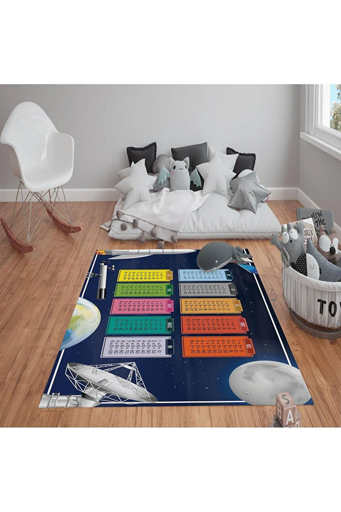 Kaymaz Tabanlı Yıkanabilir Çarpım Tablo Desenli Çocuk Halısı Dot Taban Halı