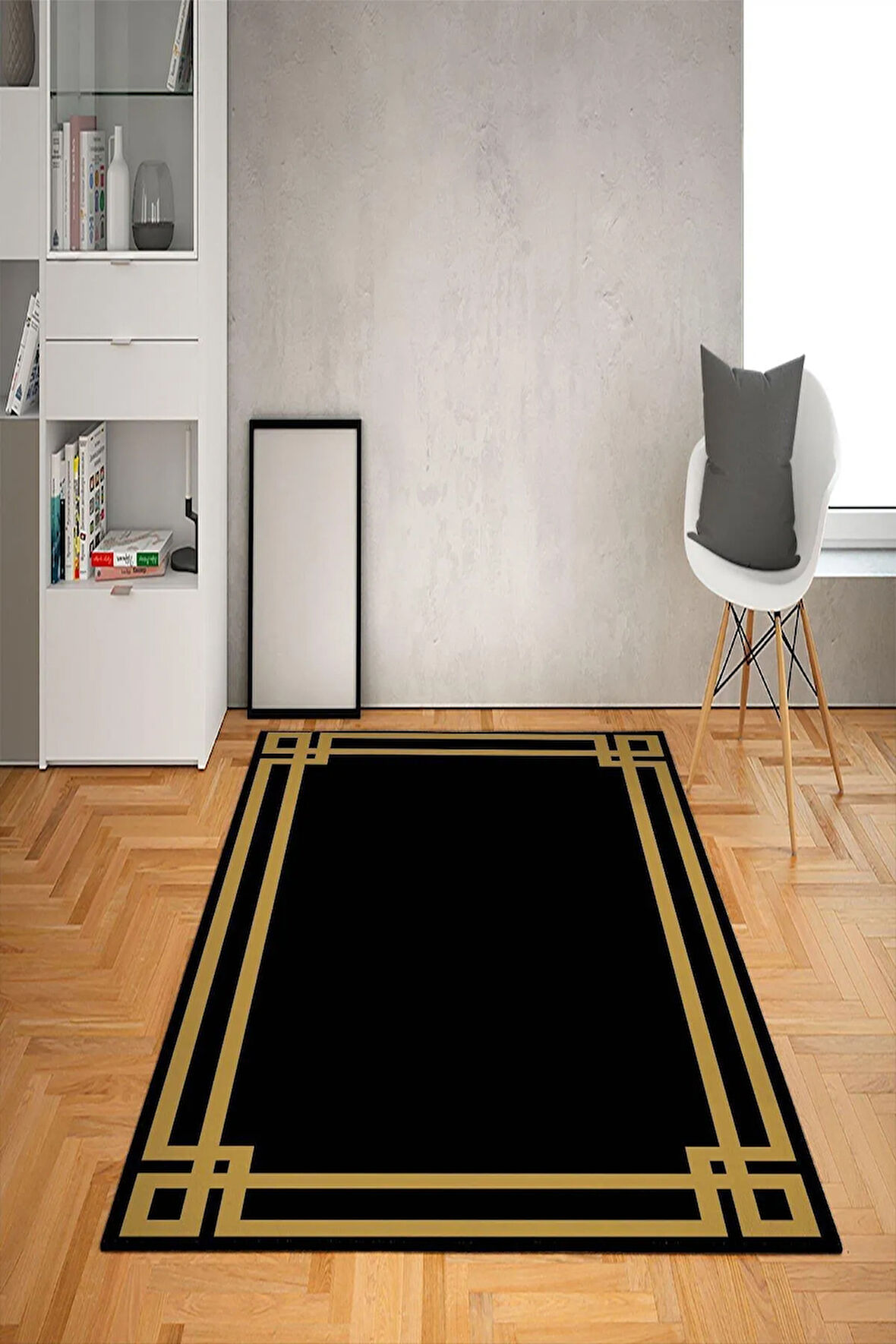 Kaymaz Tabanlı Yıkanabilir Çerçeveli Desenli Dot Taban Halı