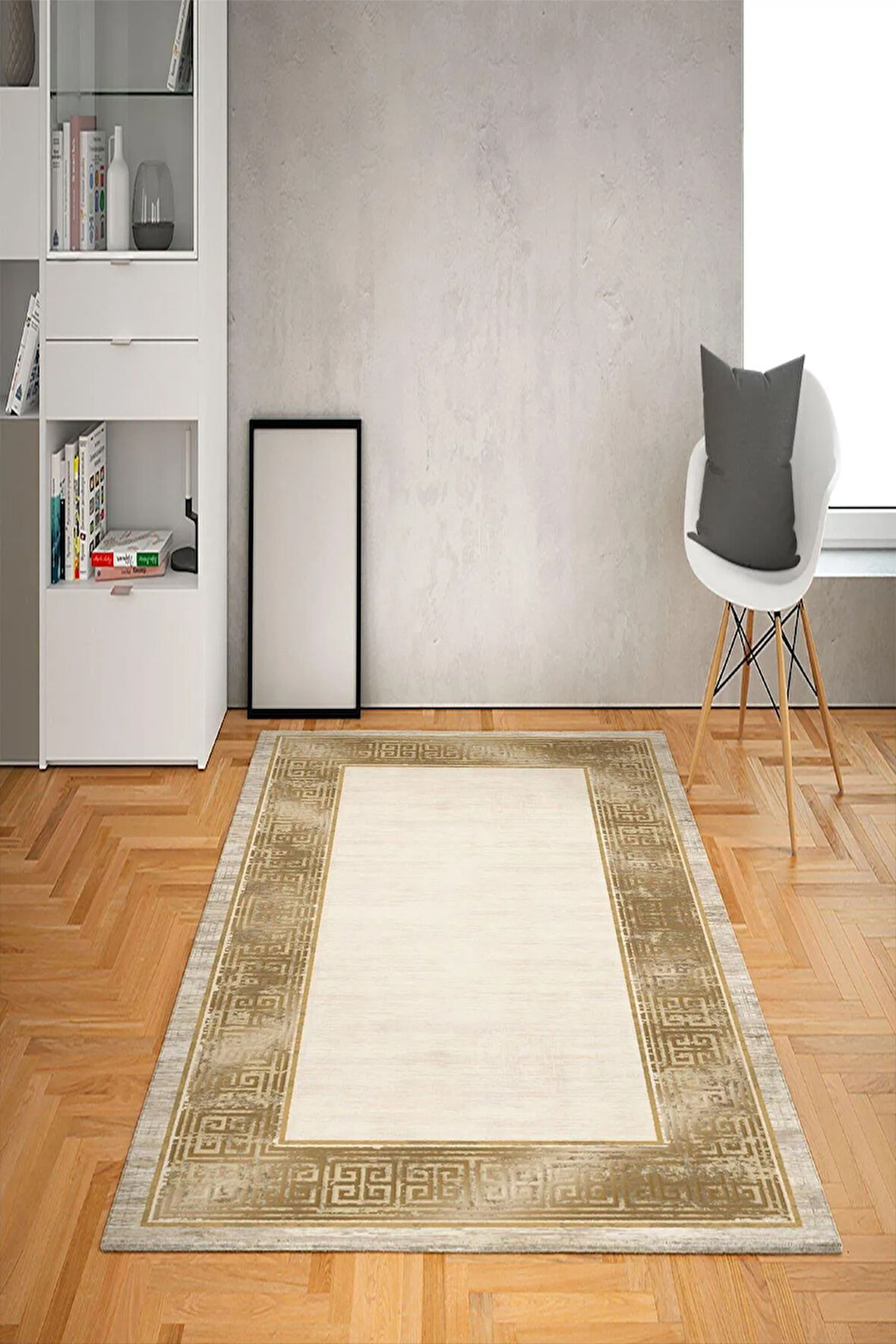 Kaymaz Tabanlı Yıkanabilir Çerçeveli Desenli Dot Taban Halı