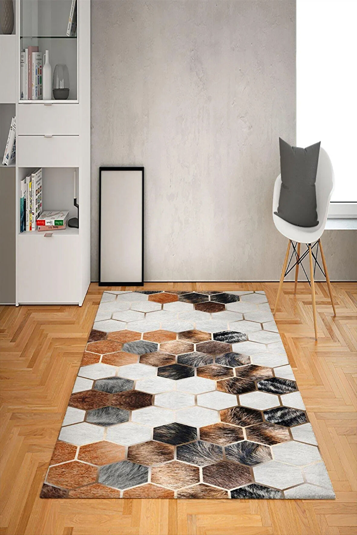 Kaymaz Tabanlı Yıkanabilir Geometrik Desenli Dot Taban Halı