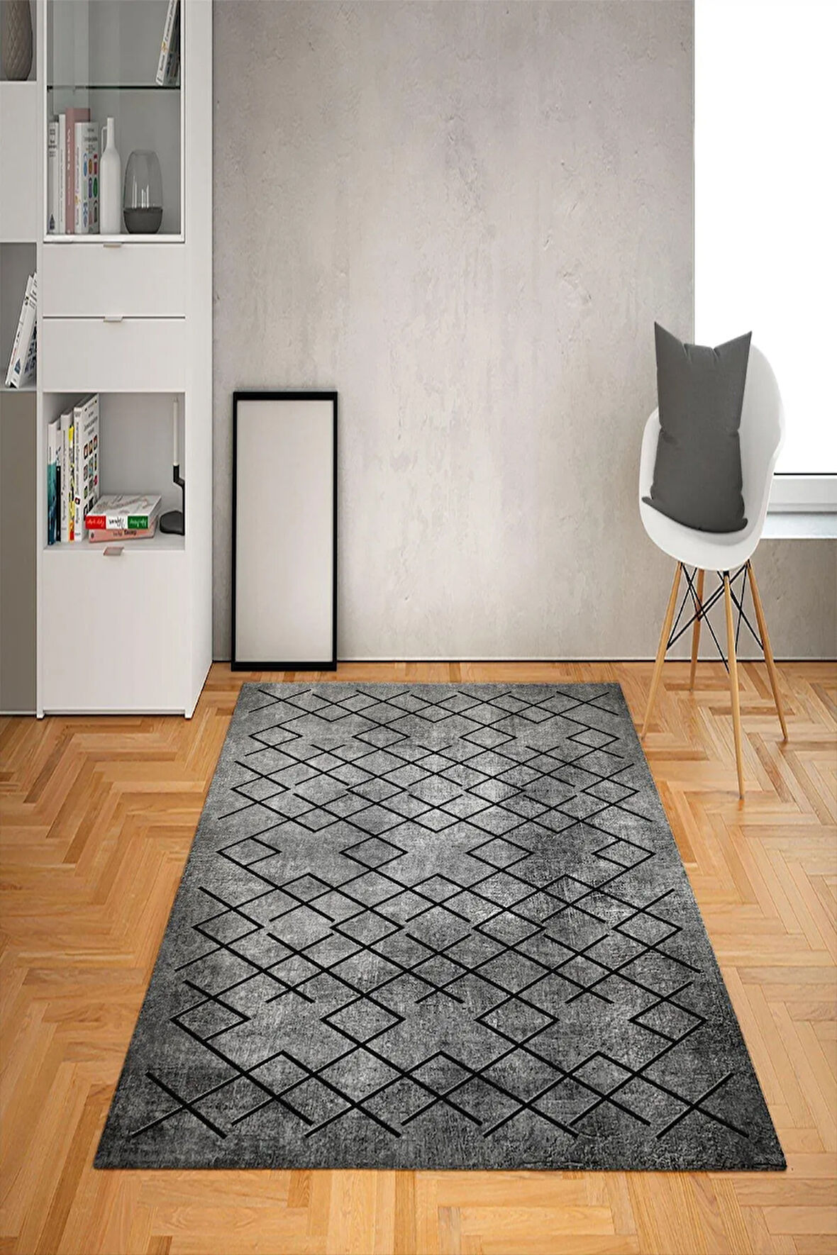 Kaymaz Tabanlı Yıkanabilir Geometrik Desenli Dot Taban Halı