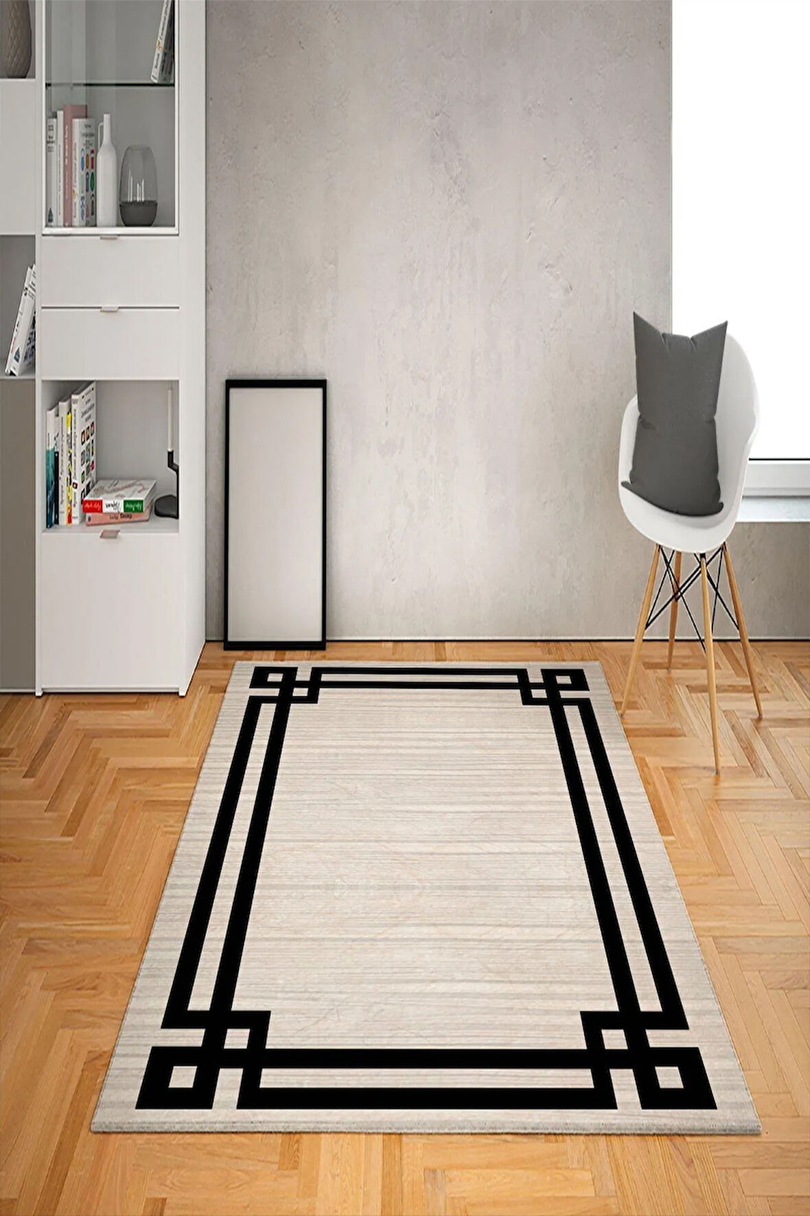 Kaymaz Tabanlı Yıkanabilir Çerçeve Desenli Dot Taban Halı