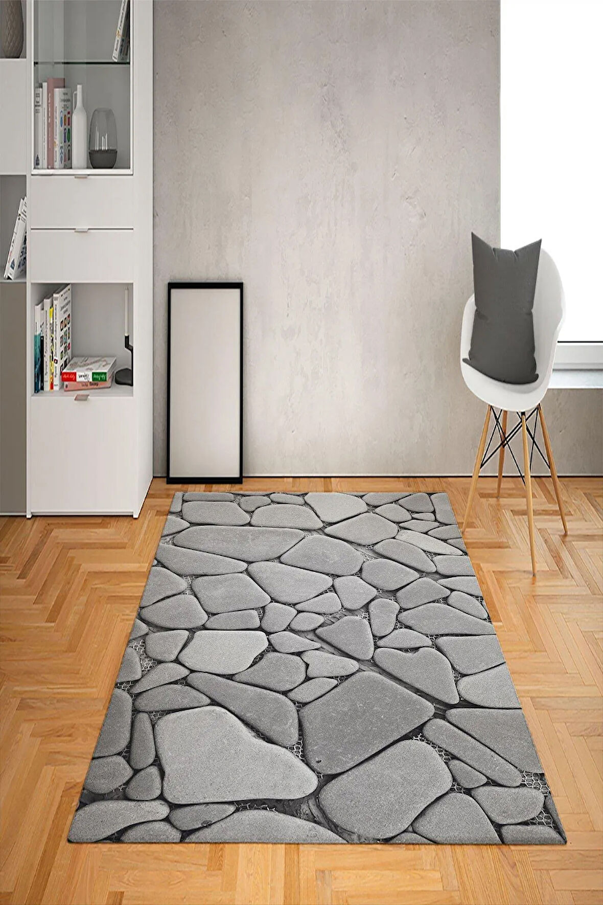 Kaymaz Tabanlı Yıkanabilir Taş Desenli Dot Taban Halı