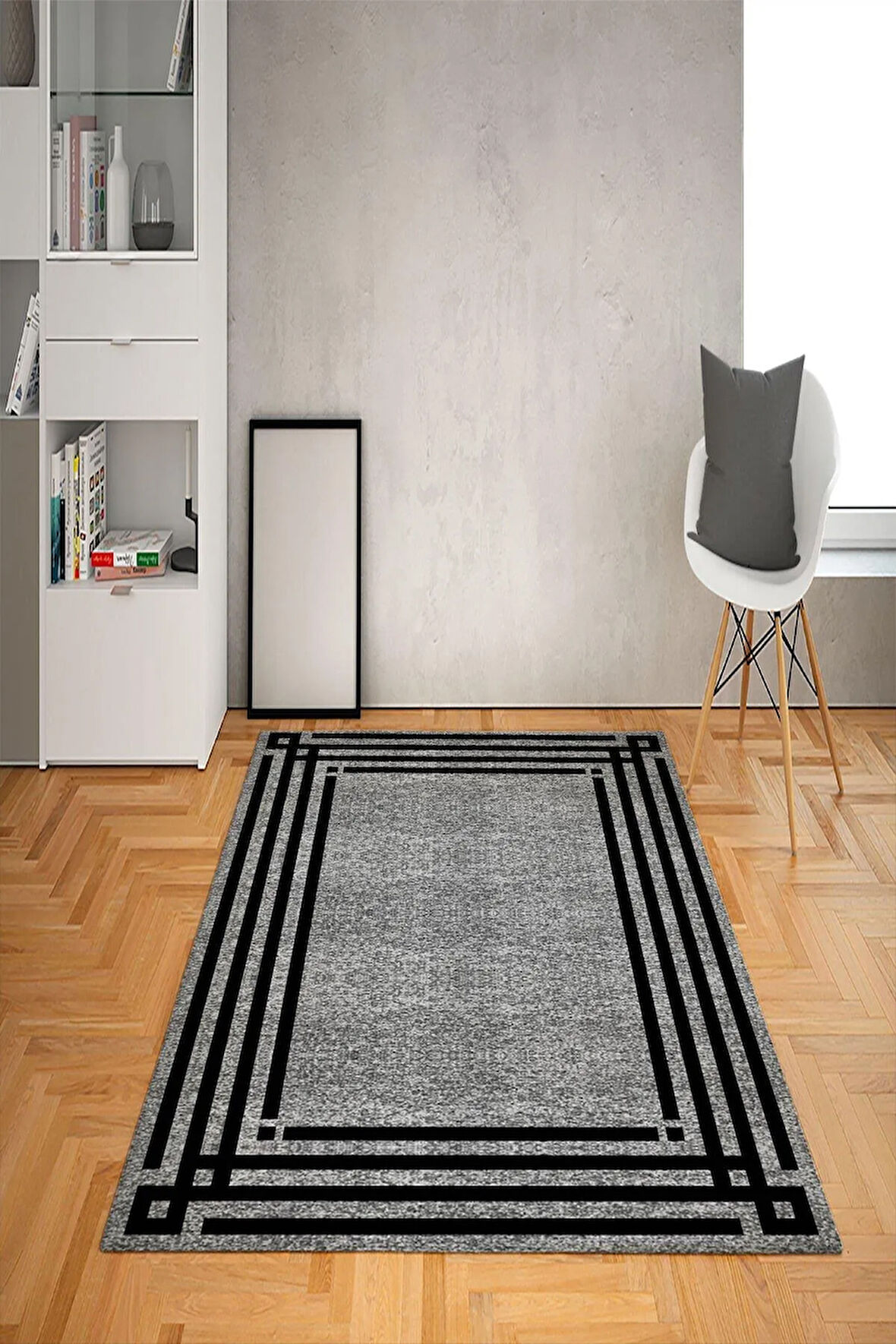 Kaymaz Tabanlı Yıkanabilir Çerçeve Desenli Dot Taban Halı