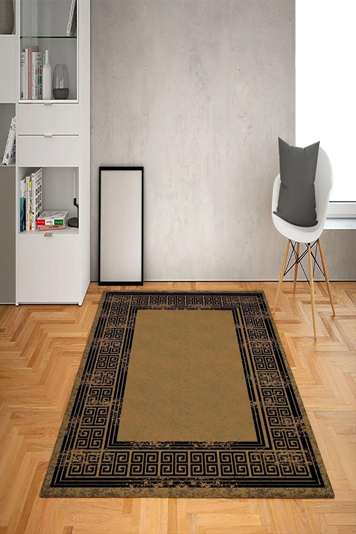 Kaymaz Tabanlı Yıkanabilir Geometrik Çerçeve Desenli Dot Taban Halı