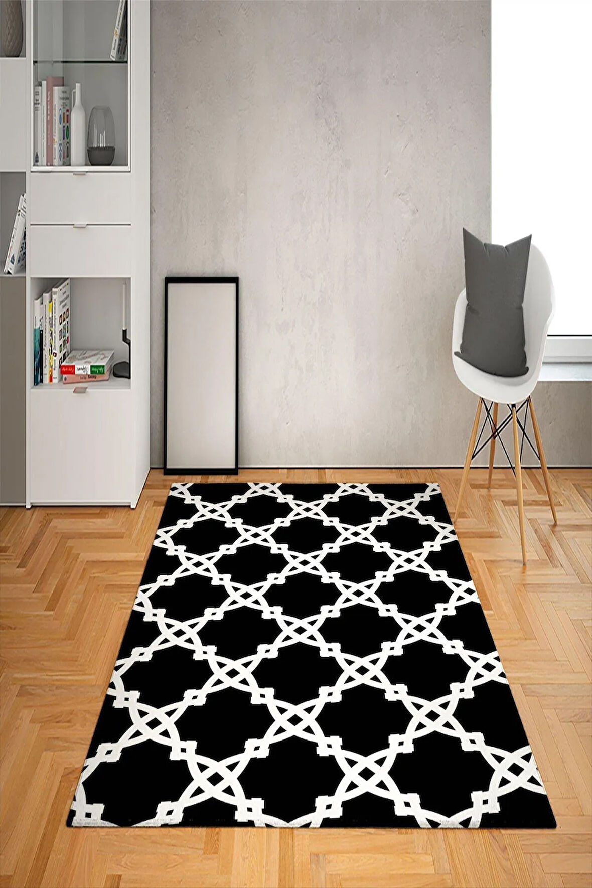 Kaymaz Tabanlı Yıkanabilir Geometrik Desenli Dot Taban Halı