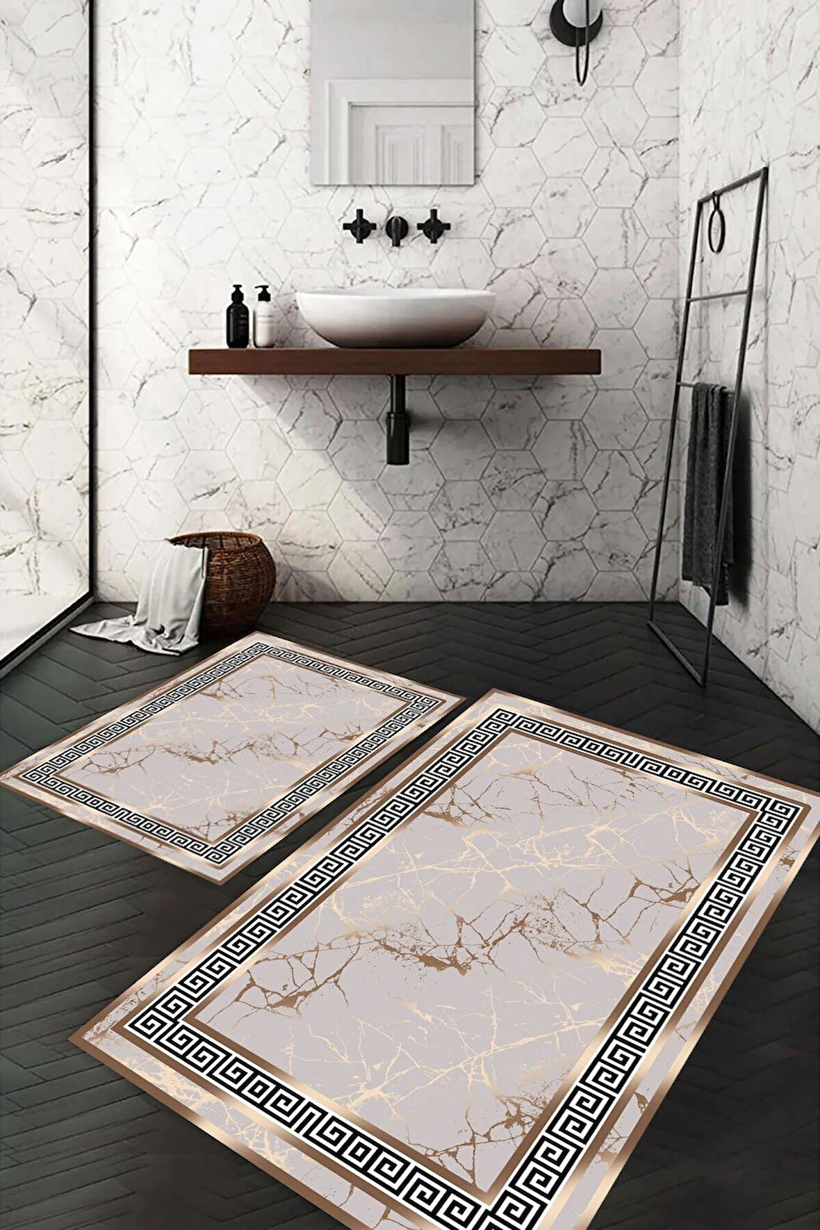 Dijital Baskı Kaymaz Taban Yıkanabilir 2'li Banyo Paspas Takımı