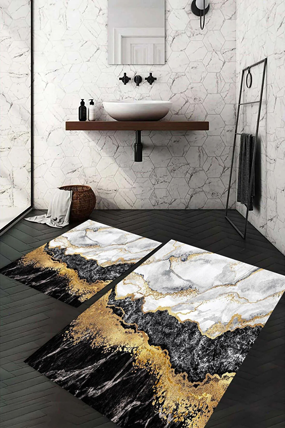 Dijital Baskı Kaymaz Taban Yıkanabilir 2'li Banyo Paspas Takımı