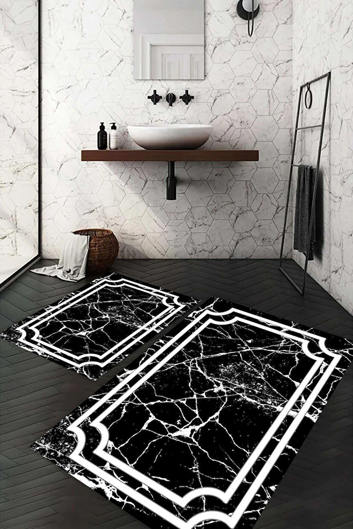 Dijital Baskı Kaymaz Taban Yıkanabilir 2'li Banyo Paspas Takımı