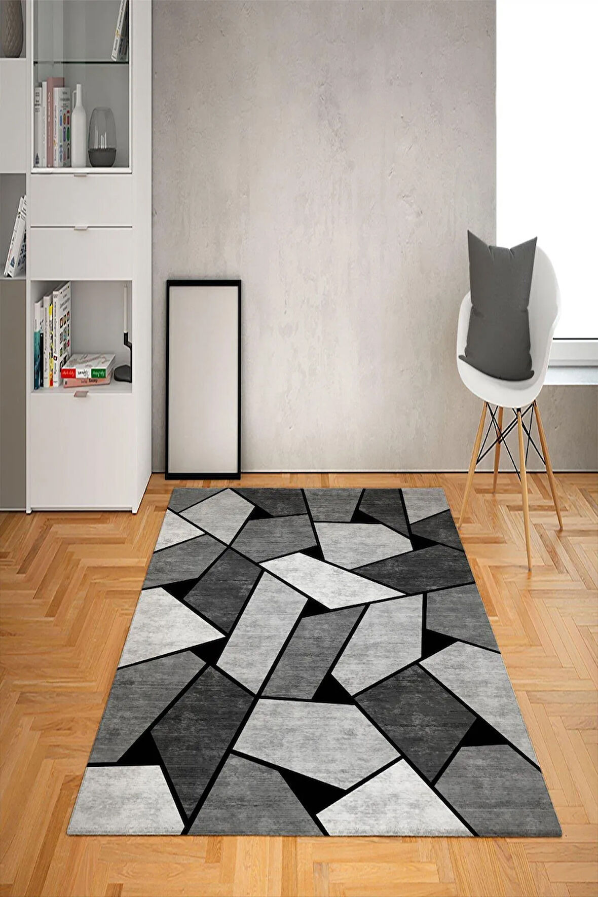 Kaymaz Tabanlı Yıkanabilir Geometrik Desenli Dot Taban Halı