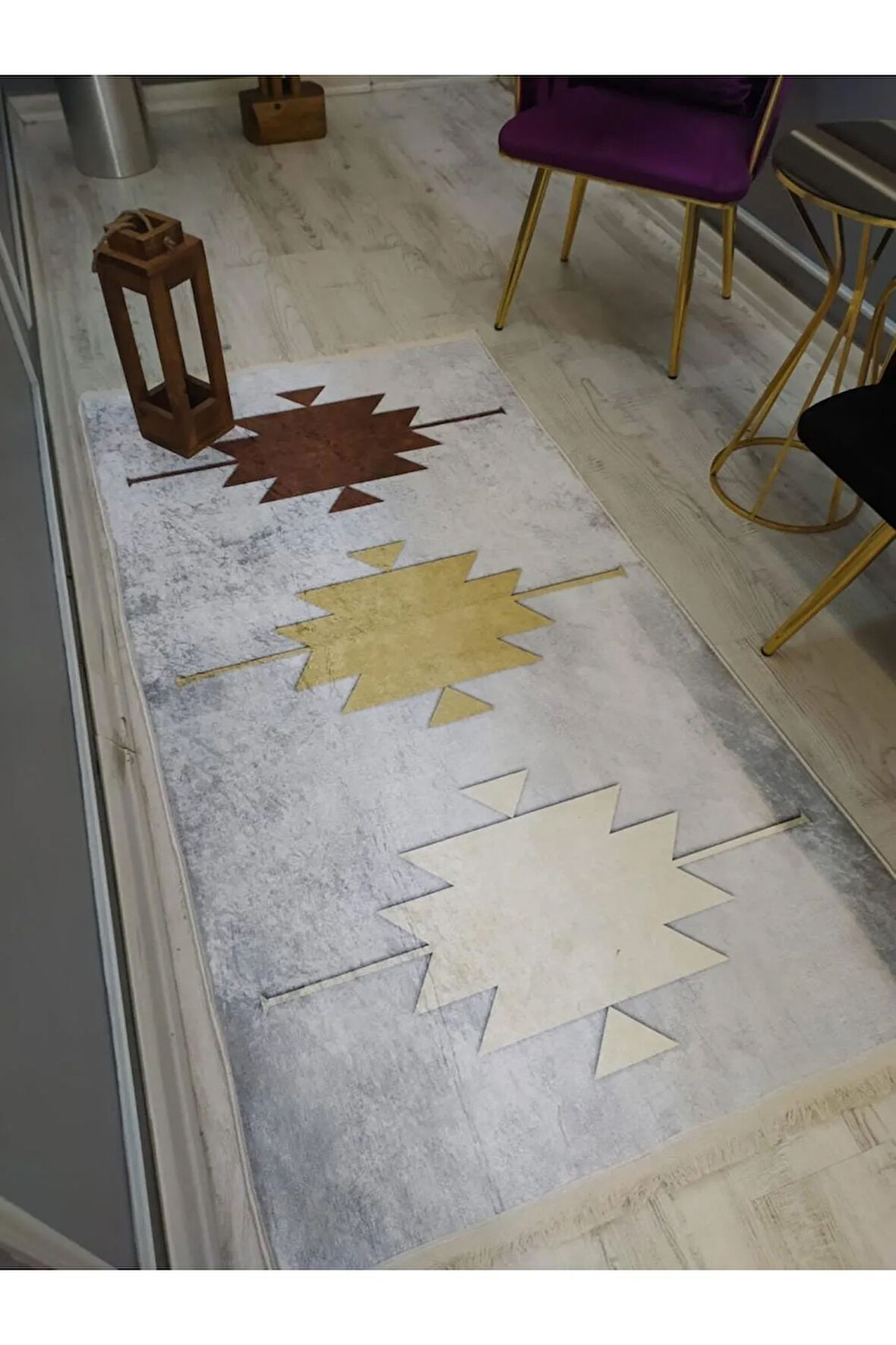 Kaymaz Tabanlı Yıkanabilir Geometrik Desenli Dokuma Taban Halı