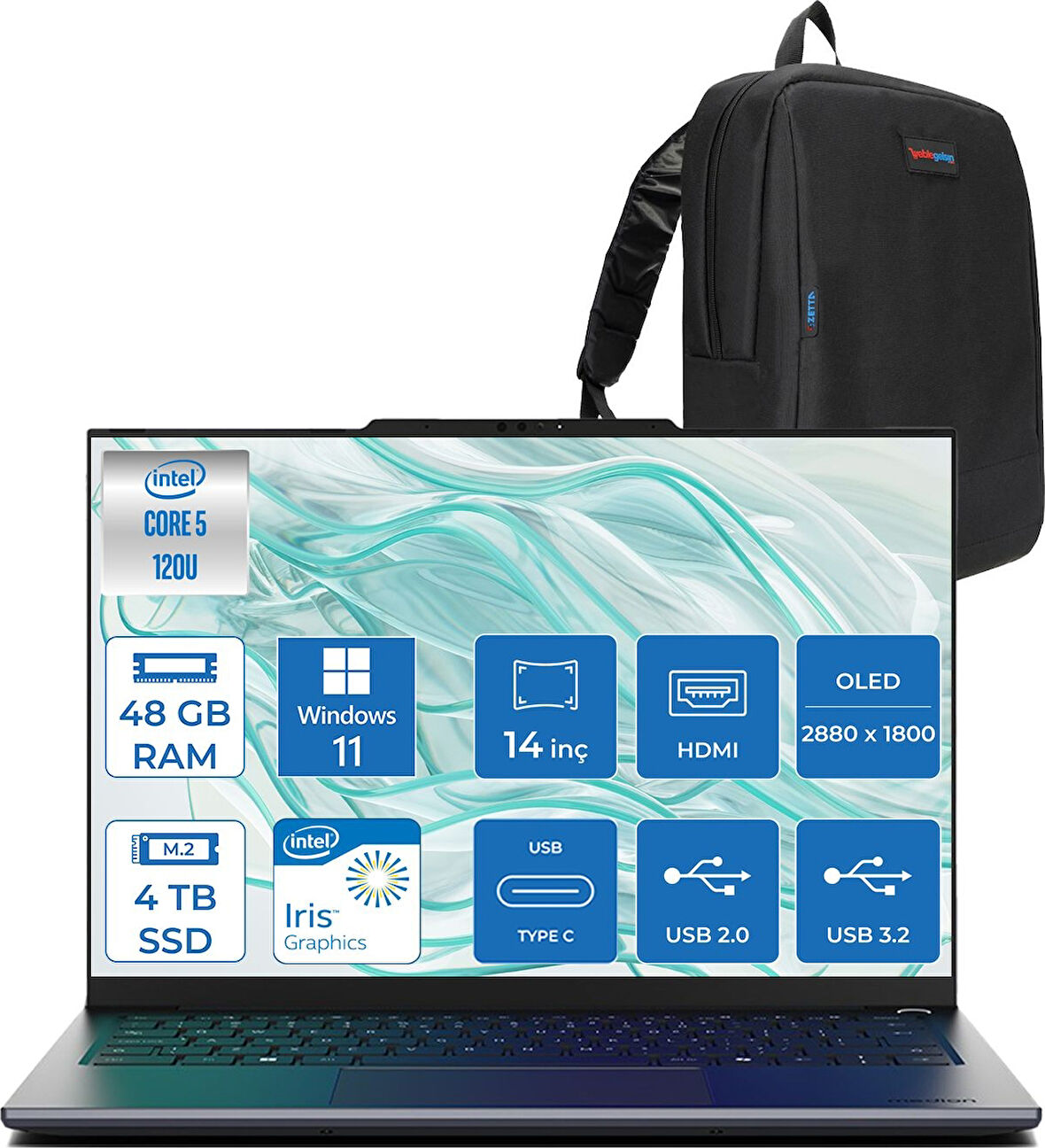 Medion Signium 14 S1 Intel Core 5 120U 48GB 4tb SSD 14" 400NIT OLED 2.8K(2880X1800) Windows 11 Home Taşınabilir Bilgisayar MD600002H30 + Zetta Çanta