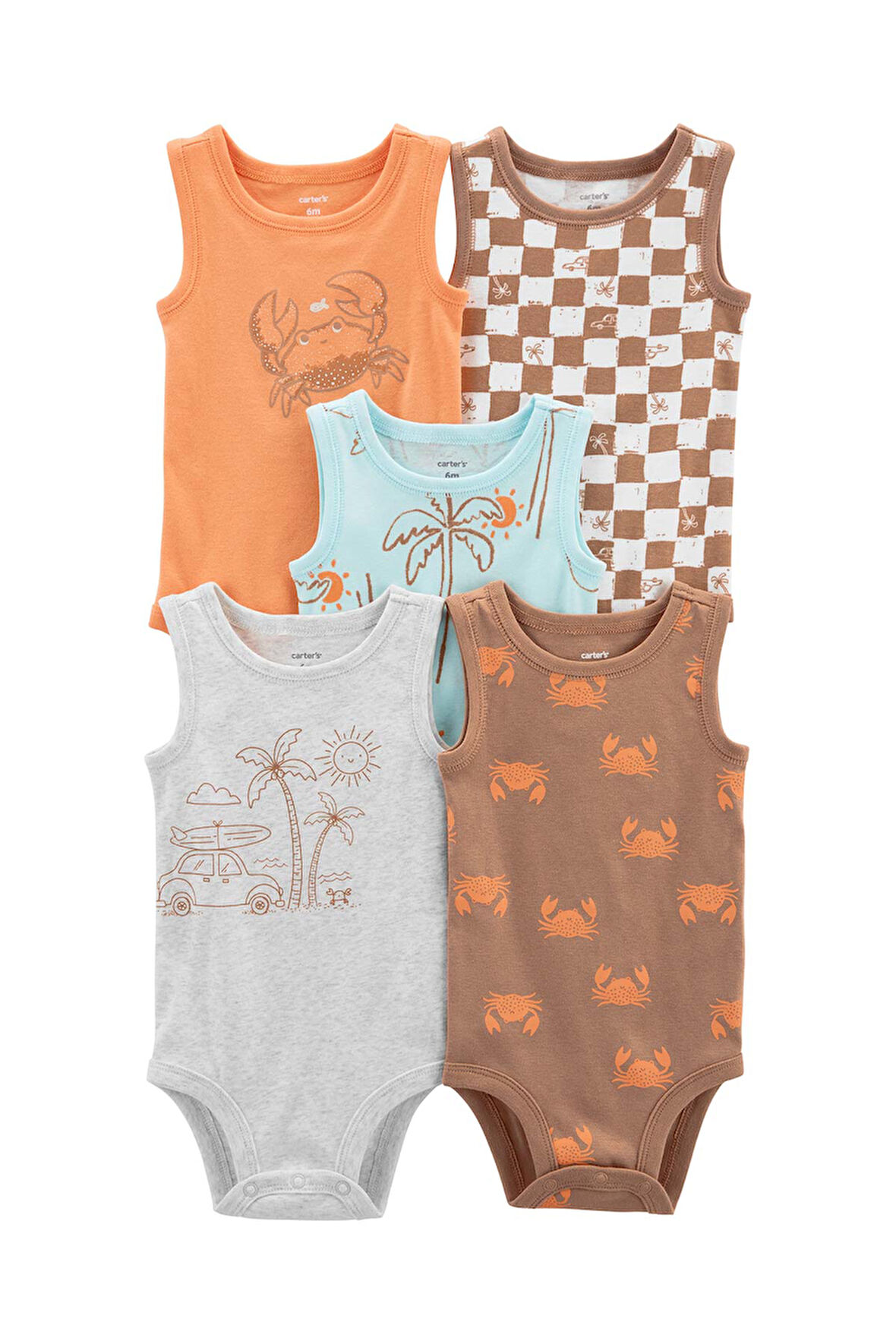 Carters Layette Çok Renkli Erkek Bebek 5'li Kolsuz Body 1O862010R
