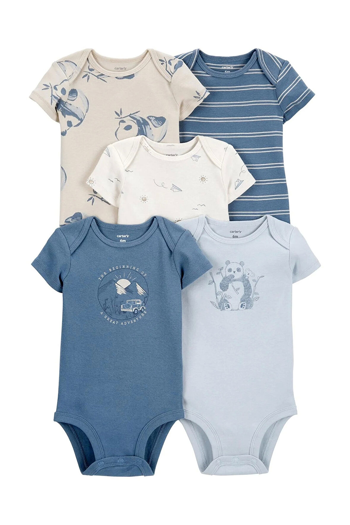 Carter's Layette Erkek Bebek 5'Li Kısa Kol Body 1P566310 Karışık Renkli