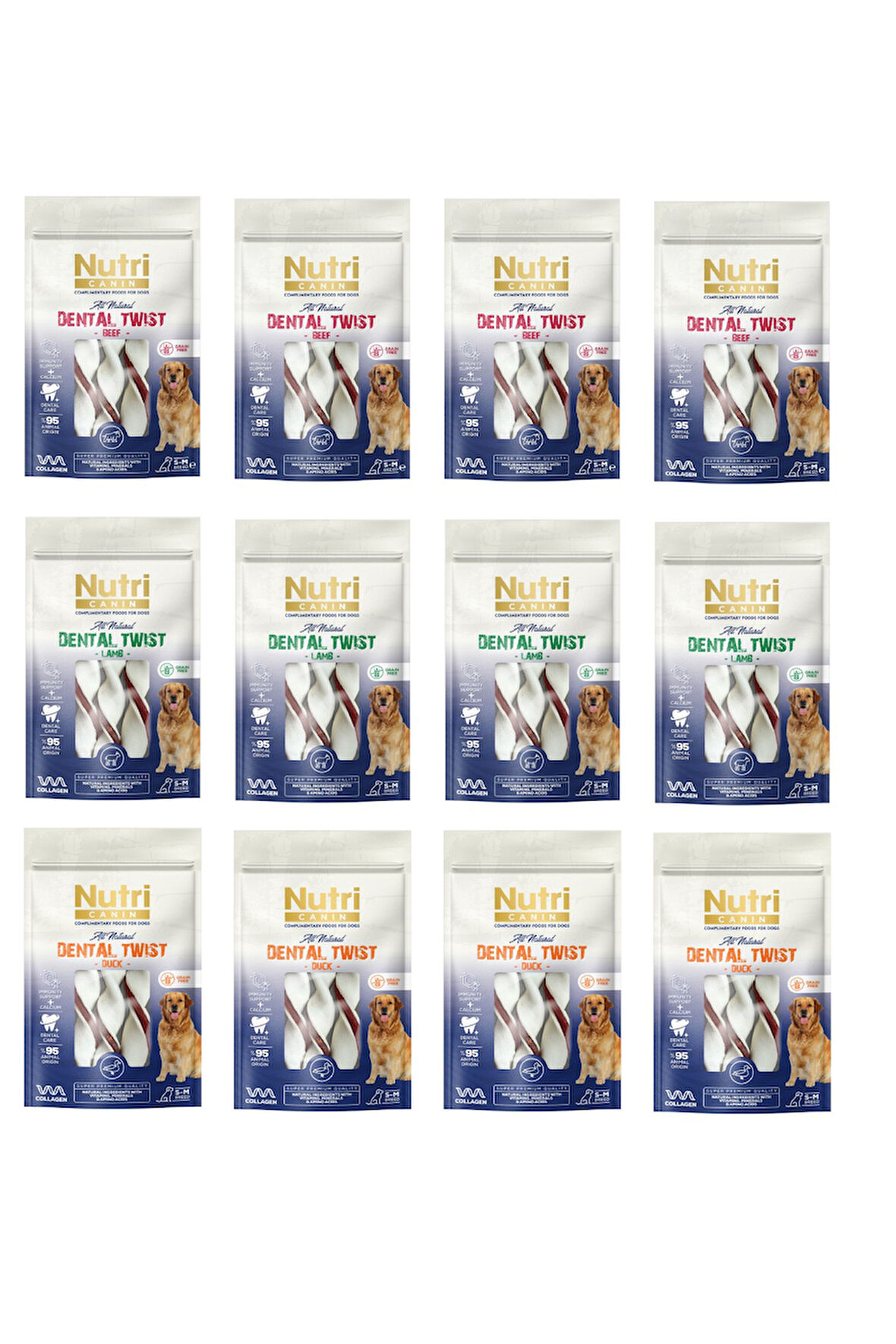 Nutri Canin Dental Twist 3 Çeşit Karma S-M Irk İçin Köpek Ödülü 80 Gr. X 12 Adet