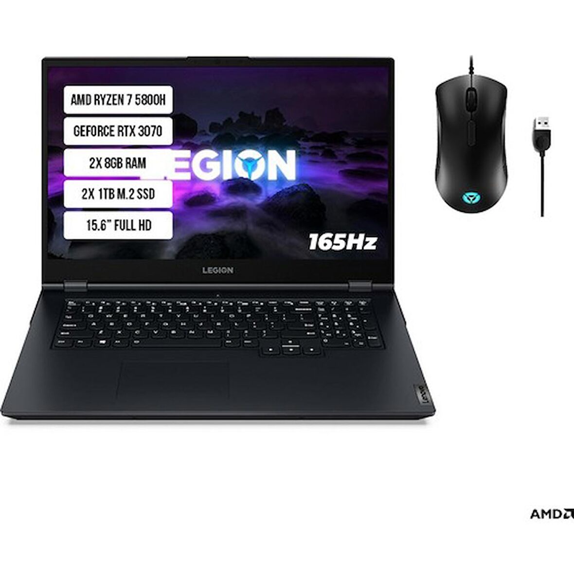 Lenovo Legion 5 82JU00EATX Harici Ekran Kartı NVIDIA GeForce RTX 3070 AMD Ryzen 7 5800H 16 GB DDR4 2 TB 15.6 inç Full HD Freedos Notebook Dizüstü Bilgisayar