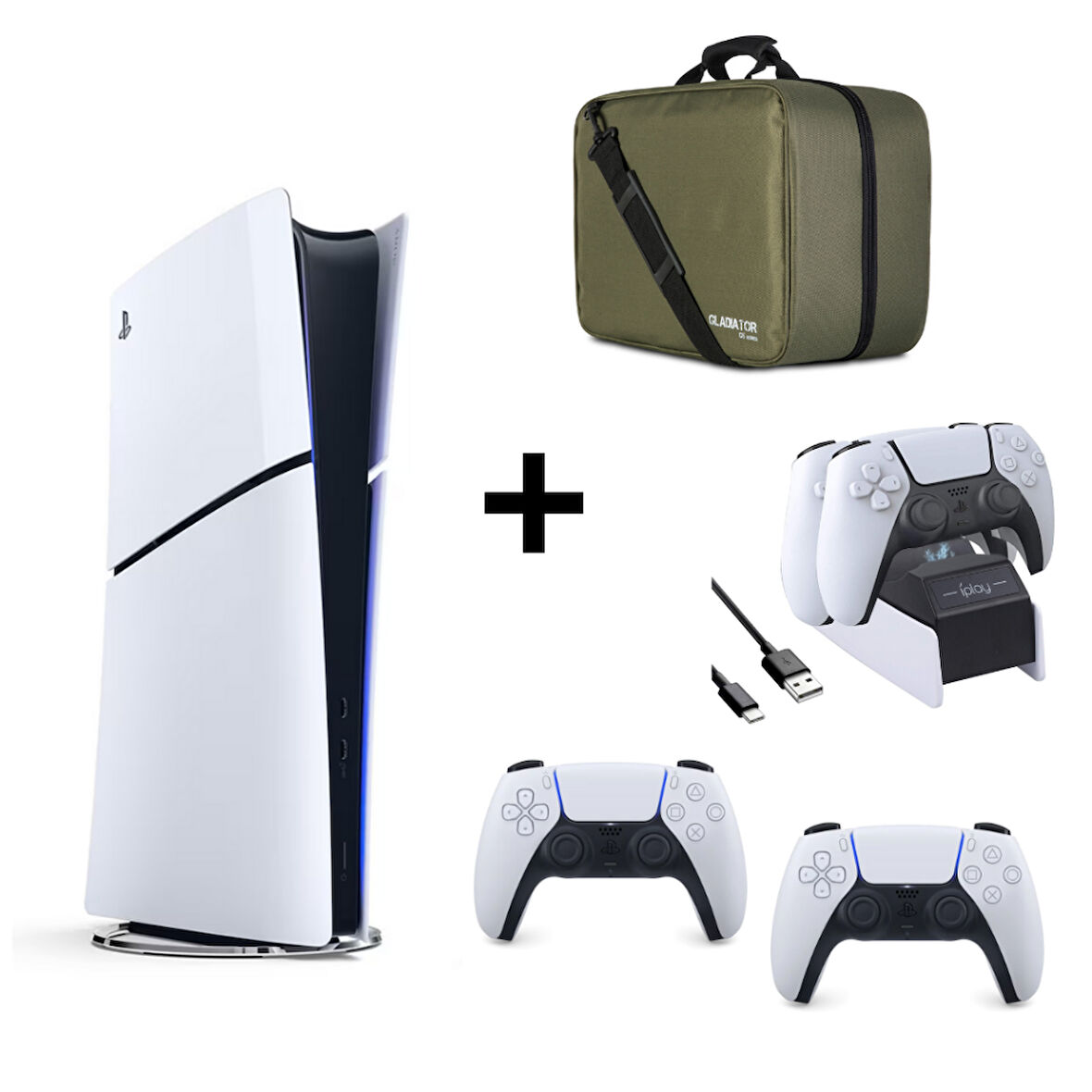 Playstation 5 Dijital Slim + 2 Dualsense + Yeşil Playstation Çantası + Şarj İstasyonu