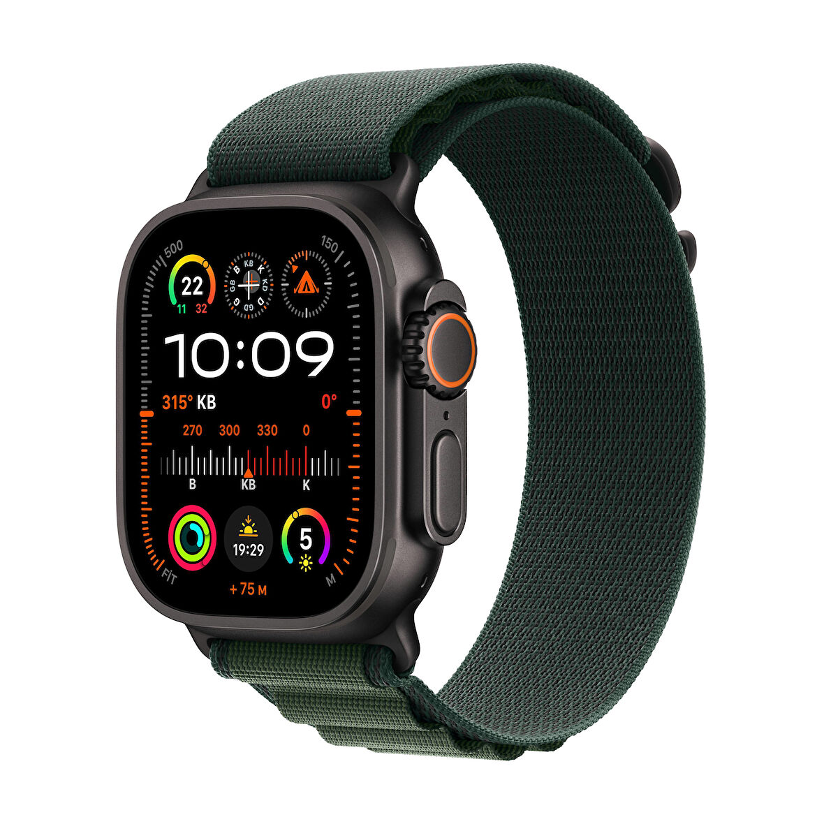 Apple Watch Ultra 2 GPS + Cellular 49 mm Siyah Titanyum Kasa ve Koyu Yeşil Alpine Loop - Büyük Boy (MX4T3TU/A)