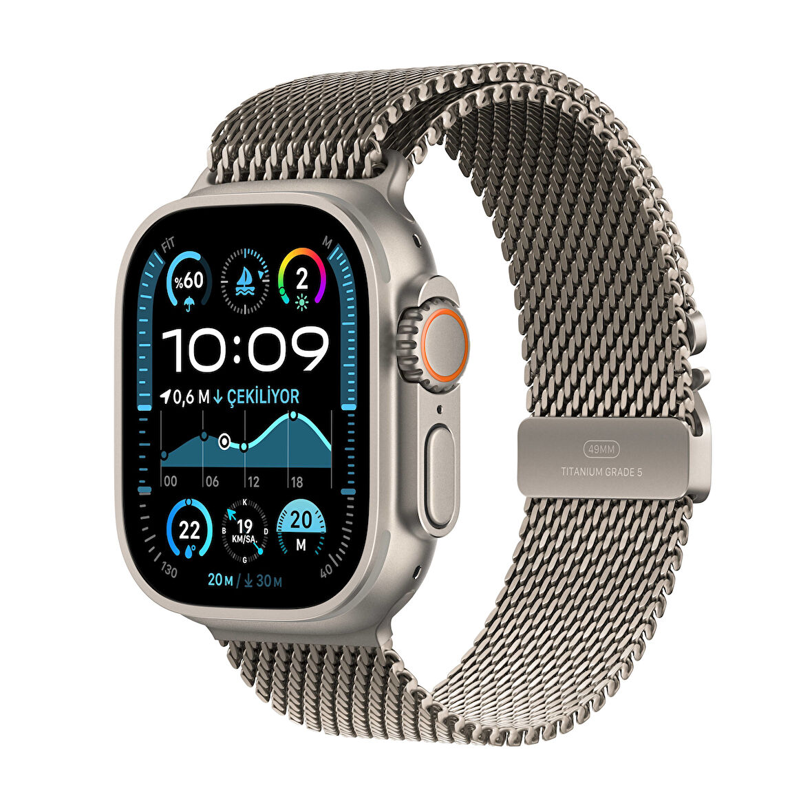 Apple Watch Ultra 2 GPS + Cellular 49 mm Natürel Titanyum Kasa ve Natürel Titanyum Milano Loop - Büyük Boy (MX5T3TU/A)