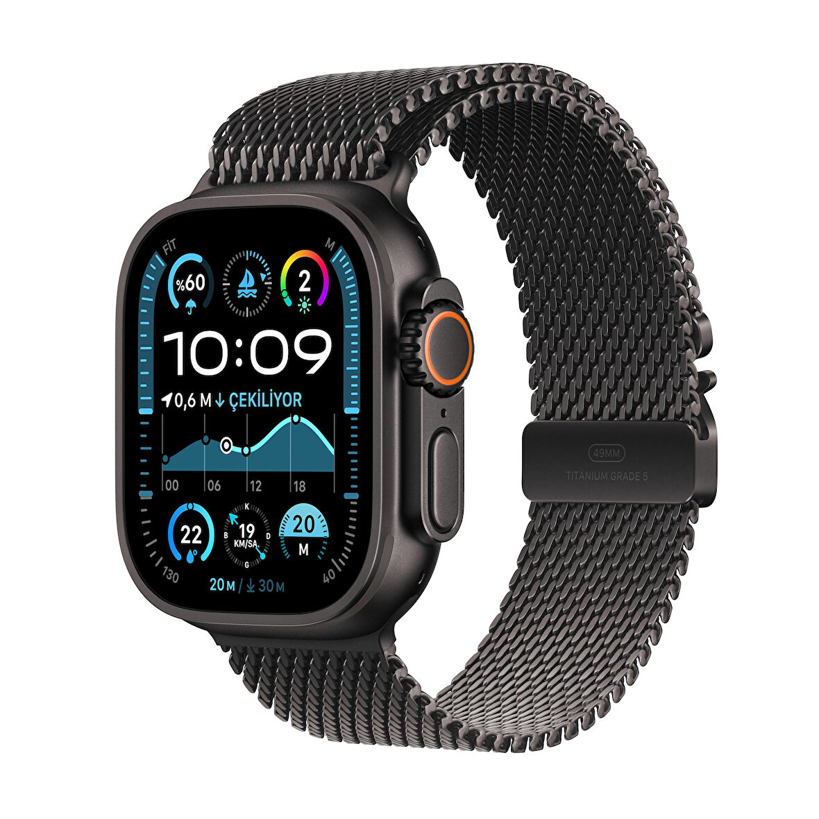 Apple Watch Ultra 2 GPS + Cellular 49 mm Siyah Titanyum Kasa ve Siyah Titanyum Milano Loop - Orta Boy (MX5U3TU/A)