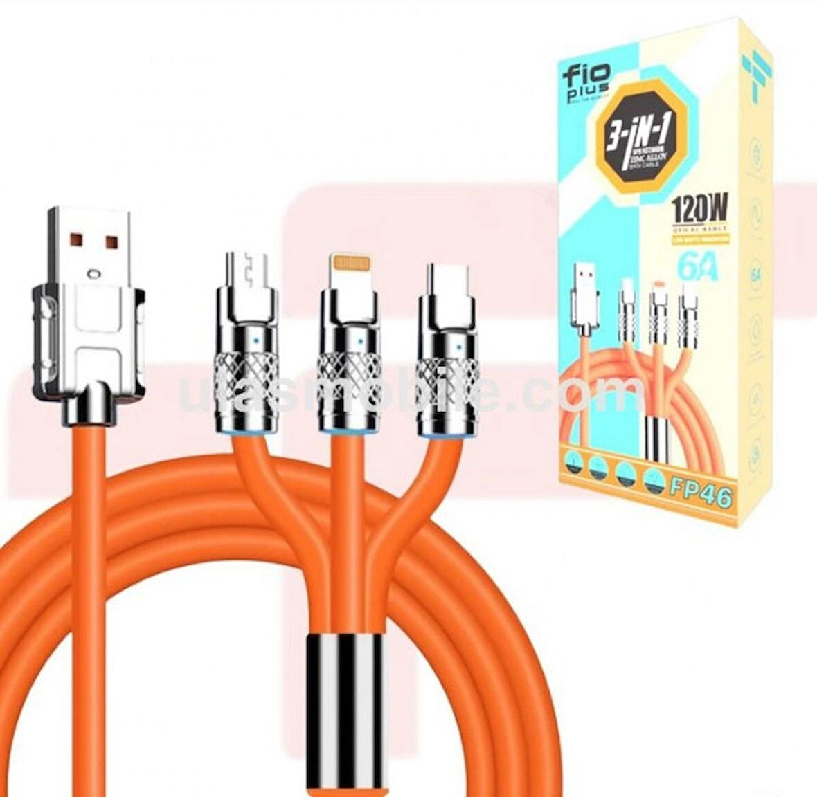 FPLS 120W 6A 3 UÇ LİGHTNİNG TYPEC MİCRO 1 METRE ŞARJ KABLOSU