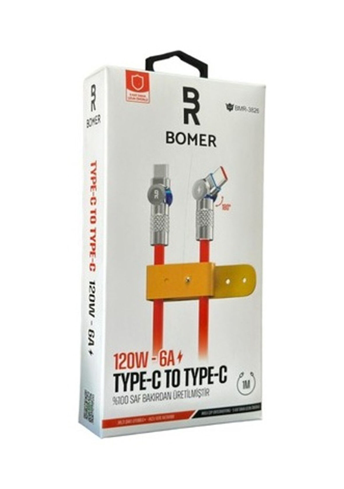 BMR3826 120W 6A TYPEC 1 METRE 180 DERECE DÖNERLİ UÇ ŞARJ KABLOSU TURUNCU