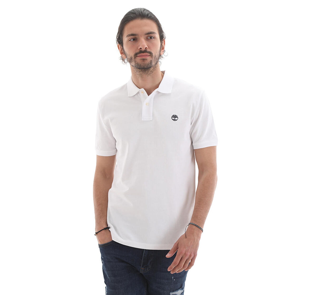 B0A26N41001-R Timberland Basic Polo Erkek T-Shirt Beyaz