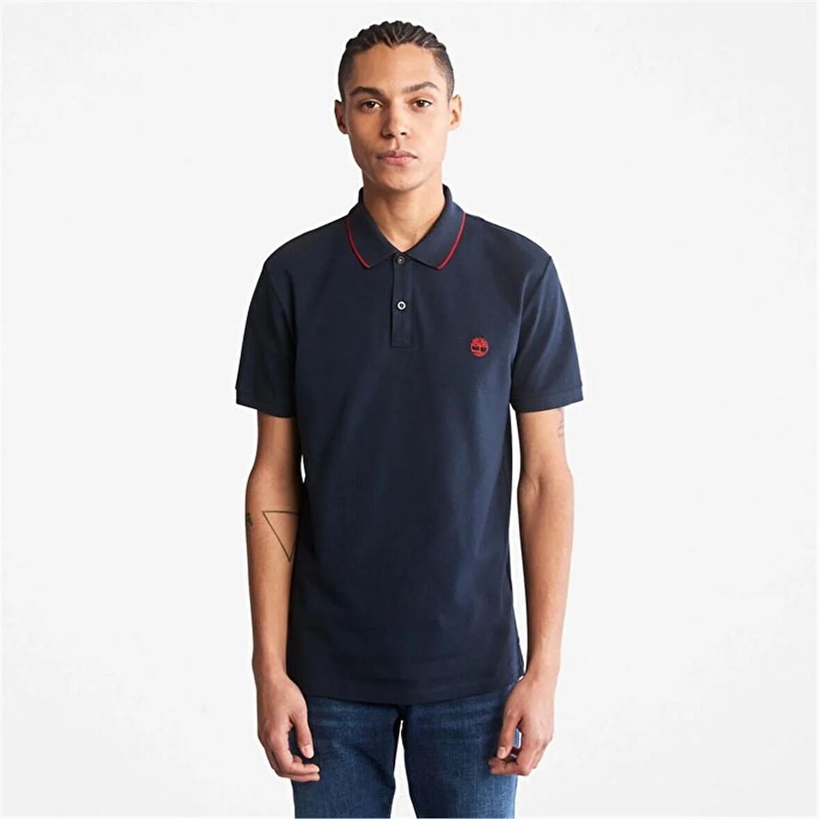Timberland Printed Neck Short Sleeve Polo Dark Sapphıre Erkek T-Shirt
