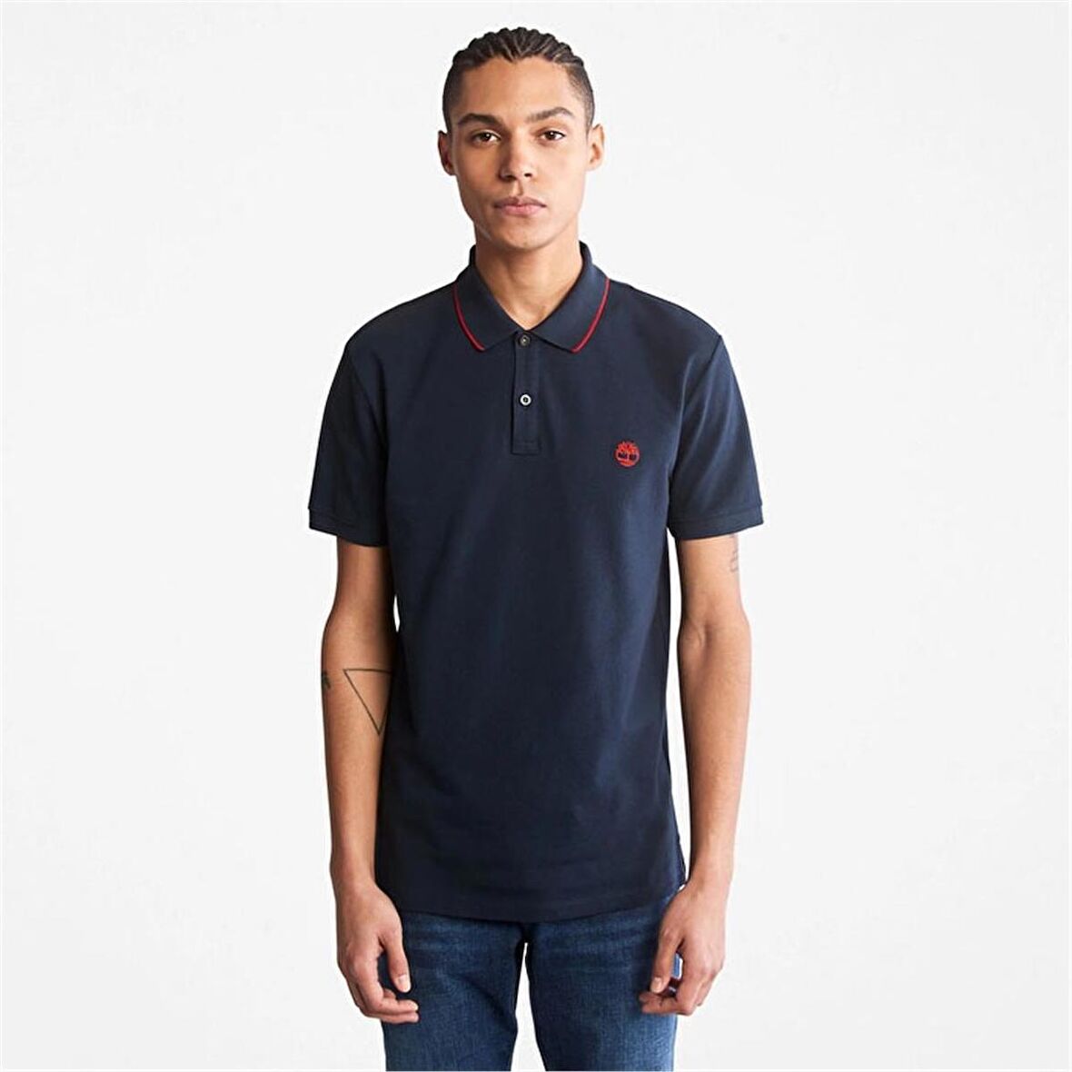 Timberland Printed Neck Short Sleeve Polo Dark Sapphıre Erkek T-Shirt