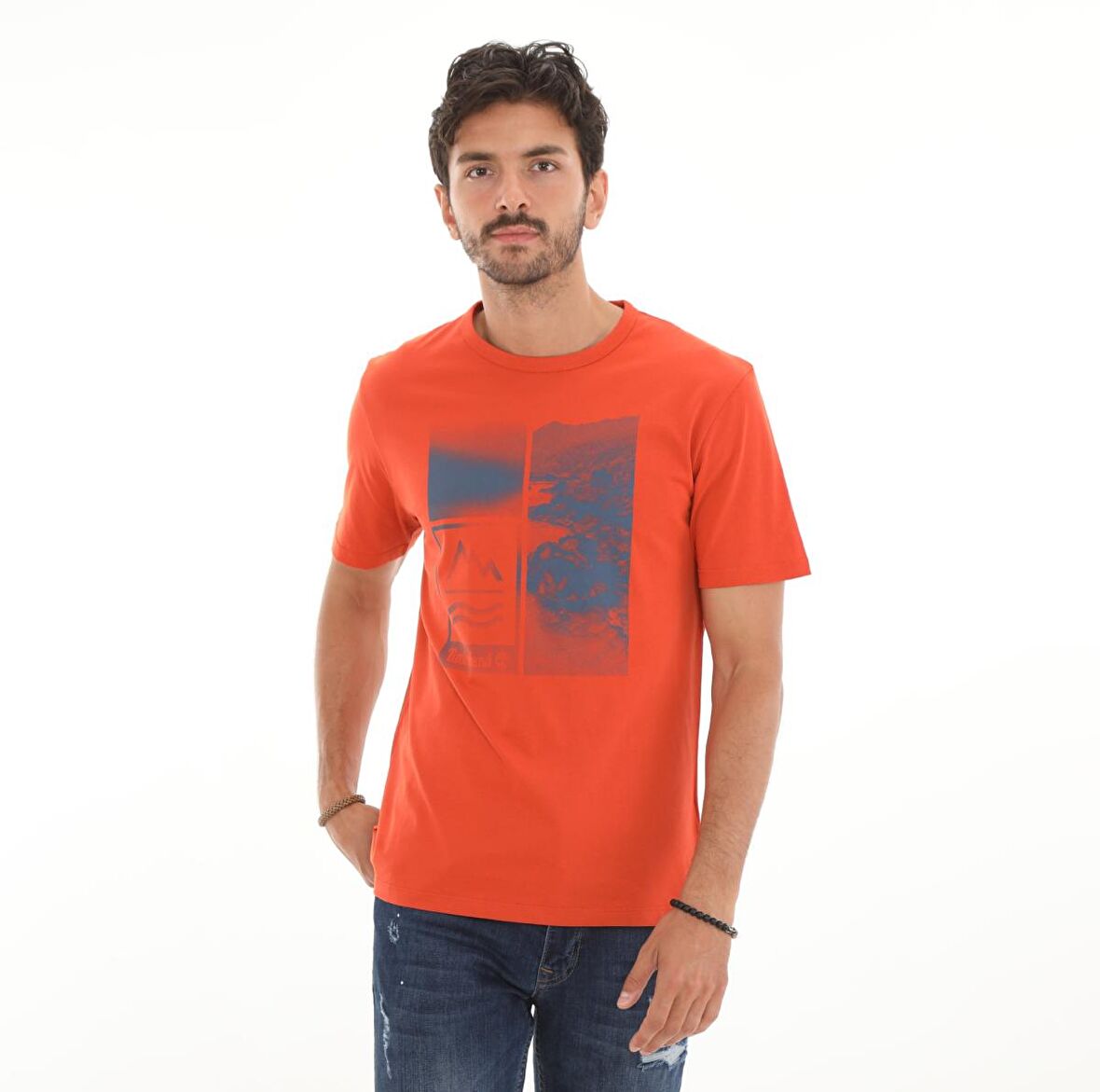 B0A2N1HCL71-R Timberlandss Back Gr Tee Erkek T-Shirt Turuncu
