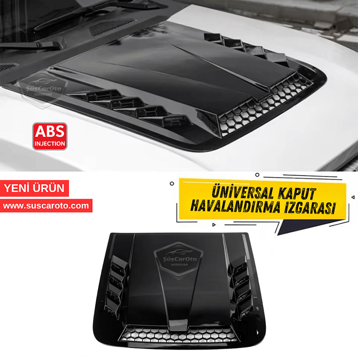 Üniversal Her Araca Uyumlu Geniş Büyük Boy Kaput Üstü Havalandırma Izgarası Tavan Vent Air Scoop İthal Petekli 51 x 47 cm