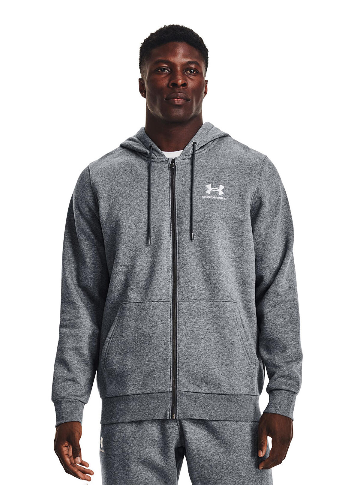 Under Armour Gri Erkek Kapüşonlu Sweatshirt 881-012 UA Essential Fleece FZ Hood