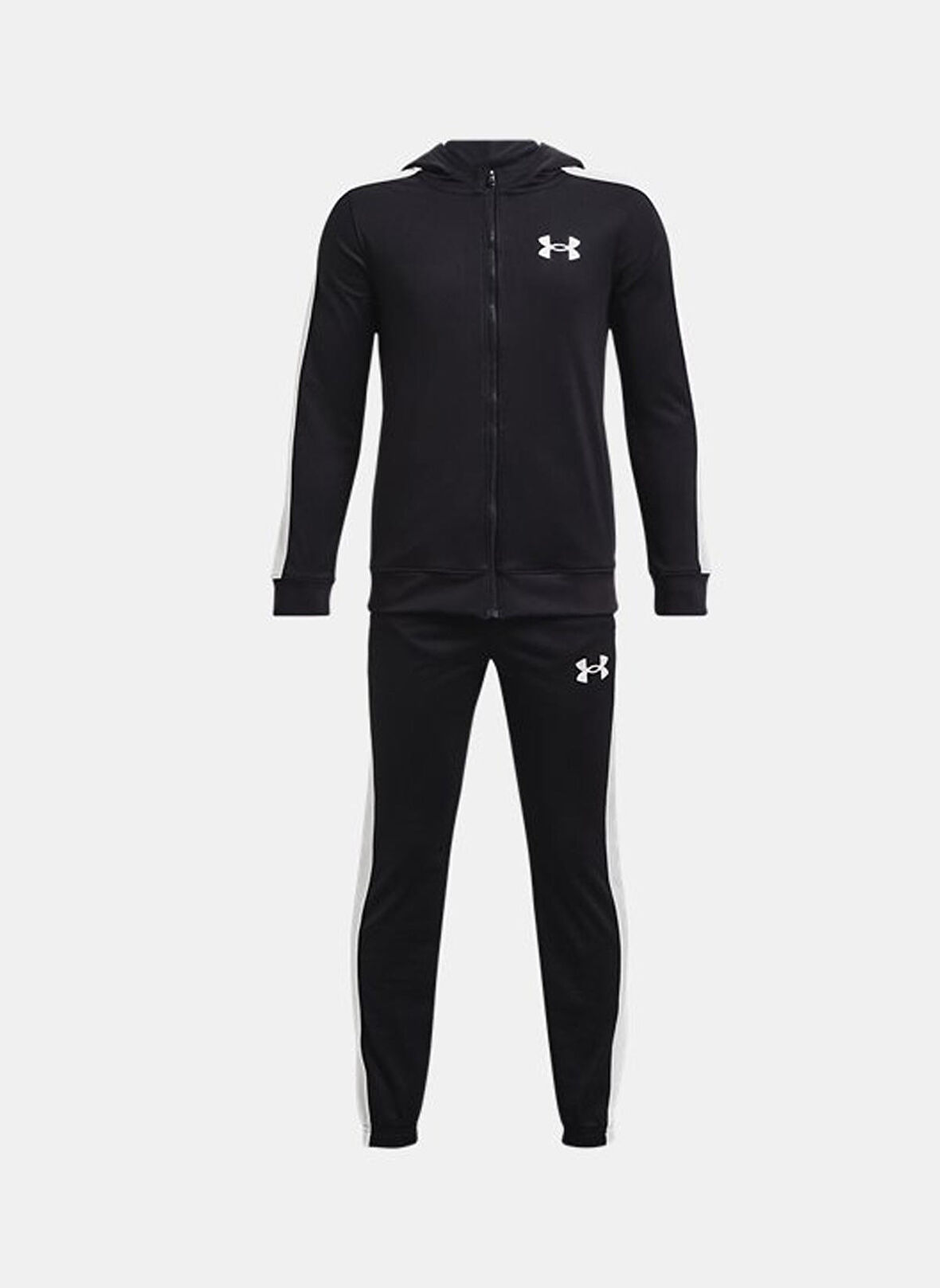 Under Armour Siyah Erkek Çocuk Kapüşonlu Uzun Kollu Dar Paça Bağlamalı Bol Kesim Düz Eşofman Takımı 1376329-001 UA Knit Hooded Track Su