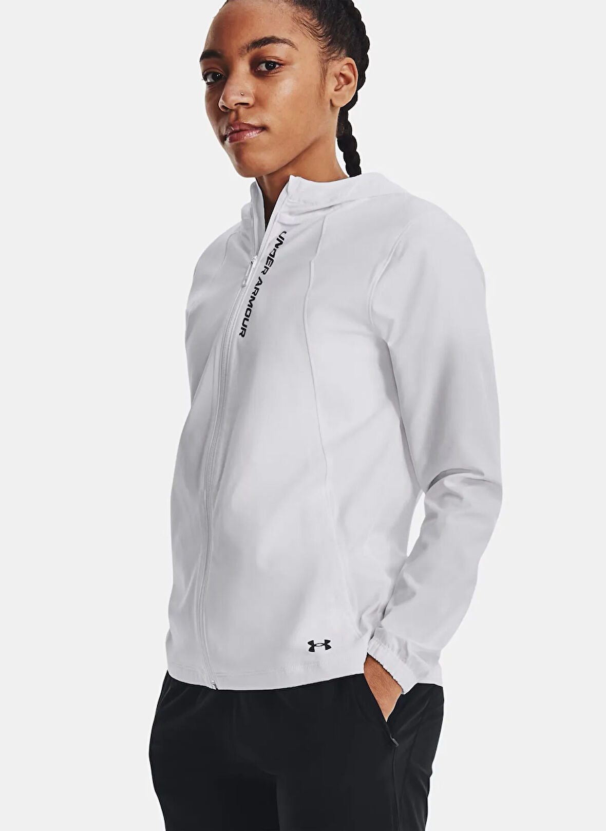 Under Armour 1377043-100-UA OutRun the STORM Jac Beyaz Normal Düz Kadın Rüzgarlık