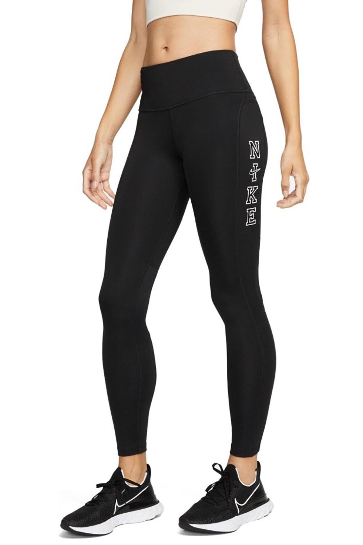 Nike Dri-Fit Epic Fast Mid-Rise 7/8 Running Normal Belli Üç Cepli Toparlayıcı Siyah Kadın Tayt