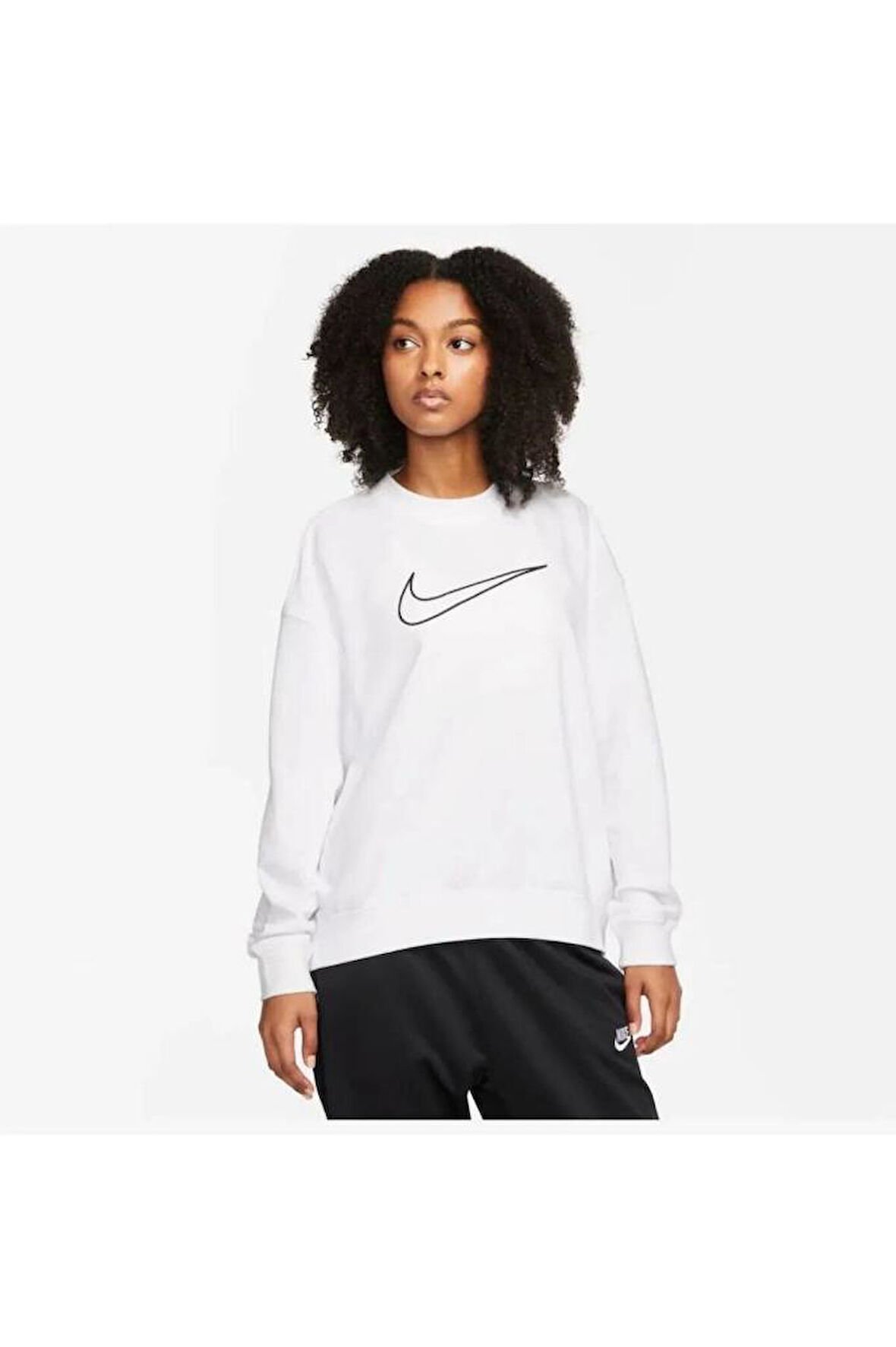 Training Plus Essential Get Fit Dri Fit Graphic Crew White Oversized Bol Kesim Kadın Sweatshirt