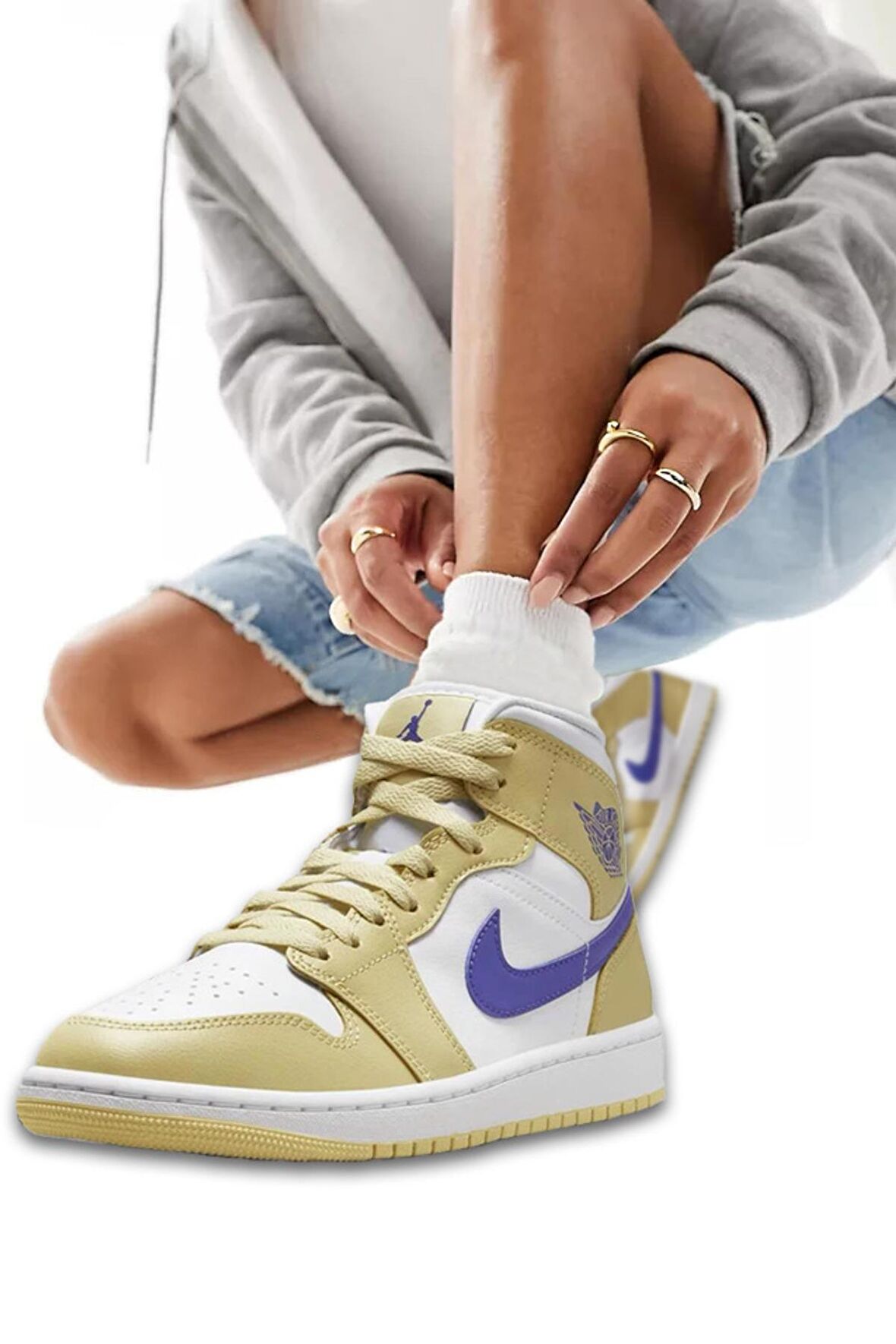 Nike Jordan Air 1 Mid Lemon Wash Gerçek Deri Bilekli Unısex Spor Ayakkabı