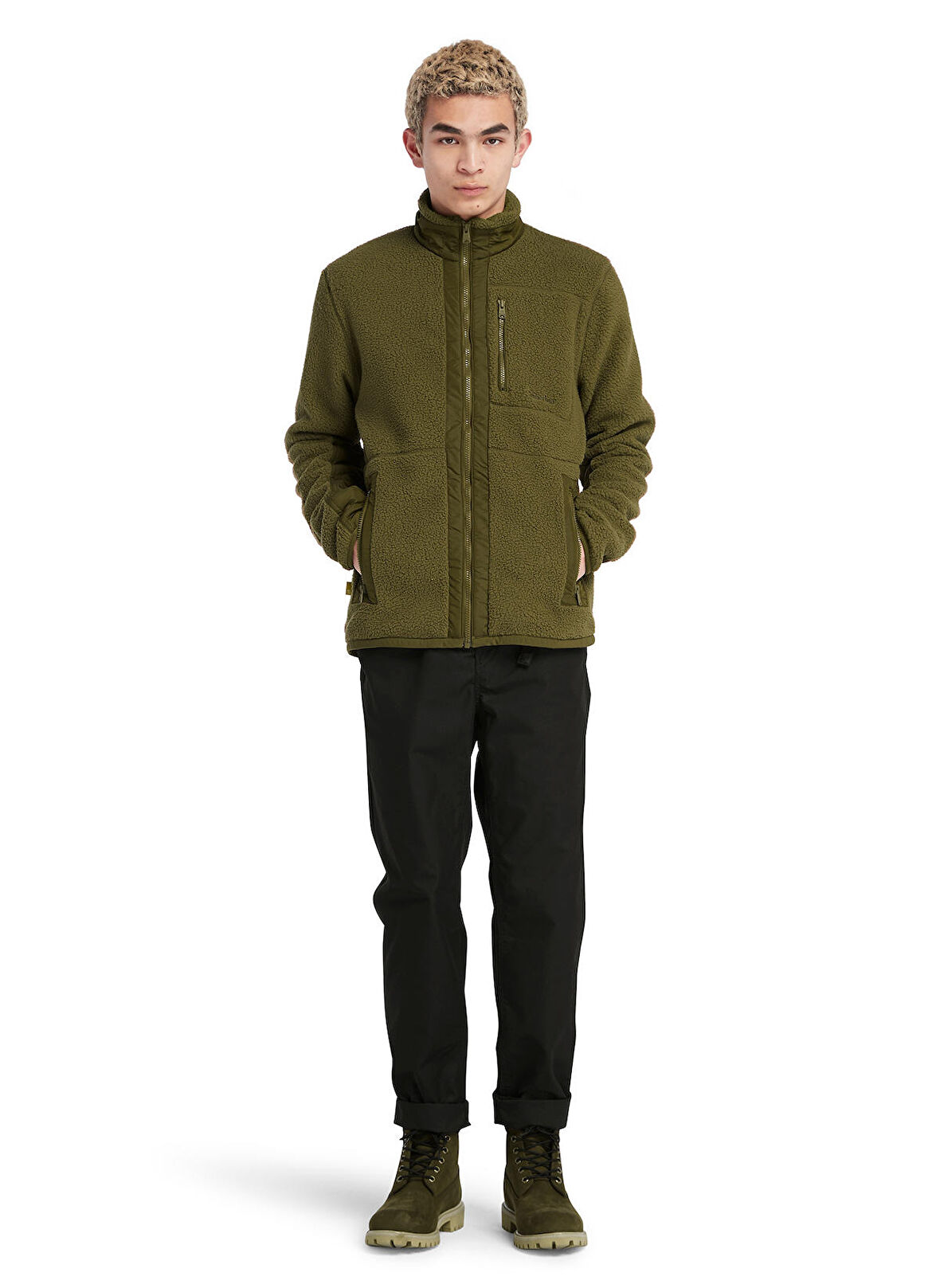 Timberland Yeşil Erkek Kapüşonlu Mont TB0A24CY3021_Mix Media Sherpa FZ Fl