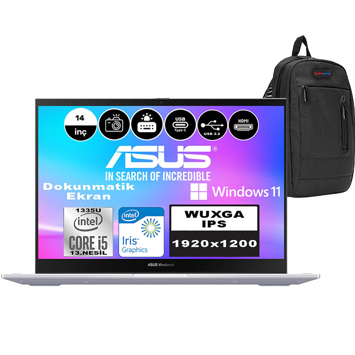 Asus Vivobook S 14 Flip İntel Core i5-1335U 24GB RAM 512GB SSD 14 inç WUXGA Dokunmatik Windows 11 Pro Taşınabilir Bilgisayar TP3402VA-LZ187WP04 + Weblegelsin Çanta