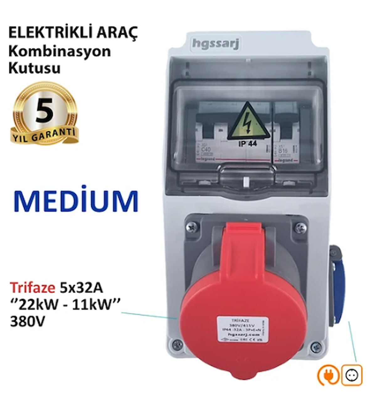 Elektrikli Araç Kombinasyon Kutusu ''Medium'' 5X32A + 1X16A 22Kw, 11Kw Mobil Şarj Istasyonlarına Uygun