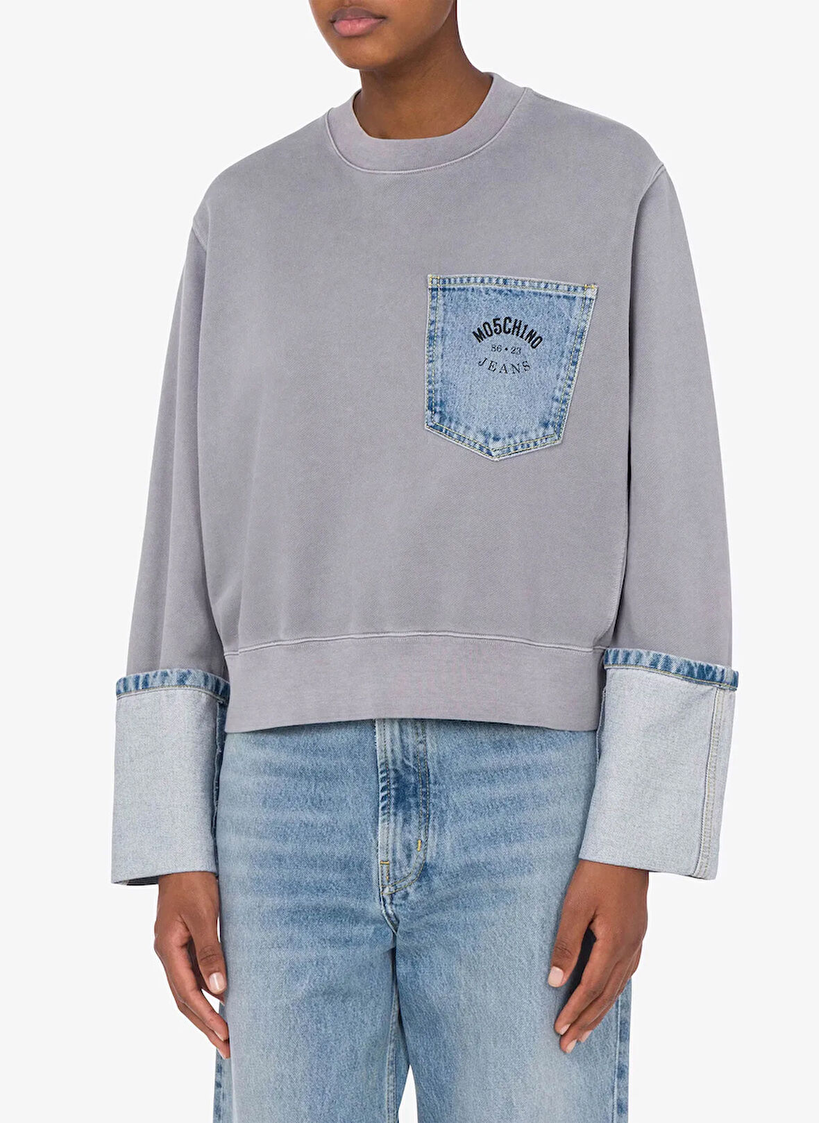 Moschino Jeans Bisiklet Yaka Gri Kadın Sweatshırt 251K1A170932287490