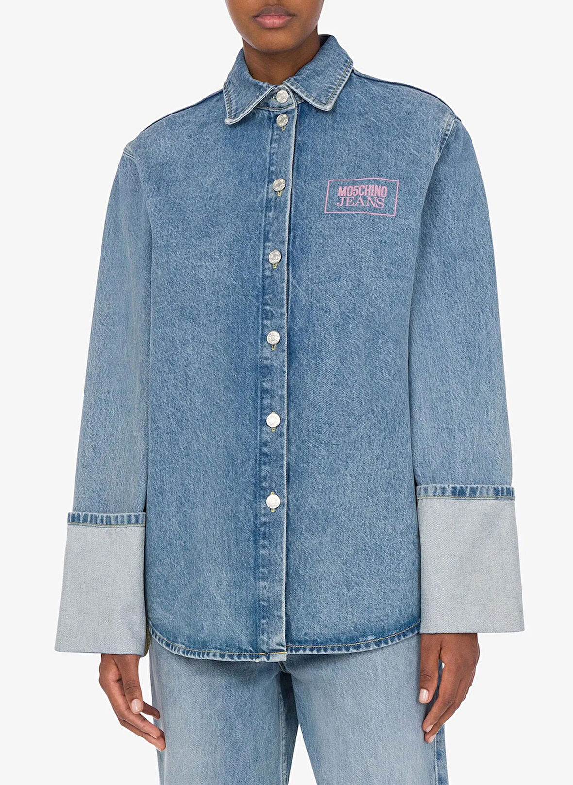 Moschino Jeans Oversize Gömlek Yaka Açık İndigo Kadın Denim Gömlek 251K1J021632171295
