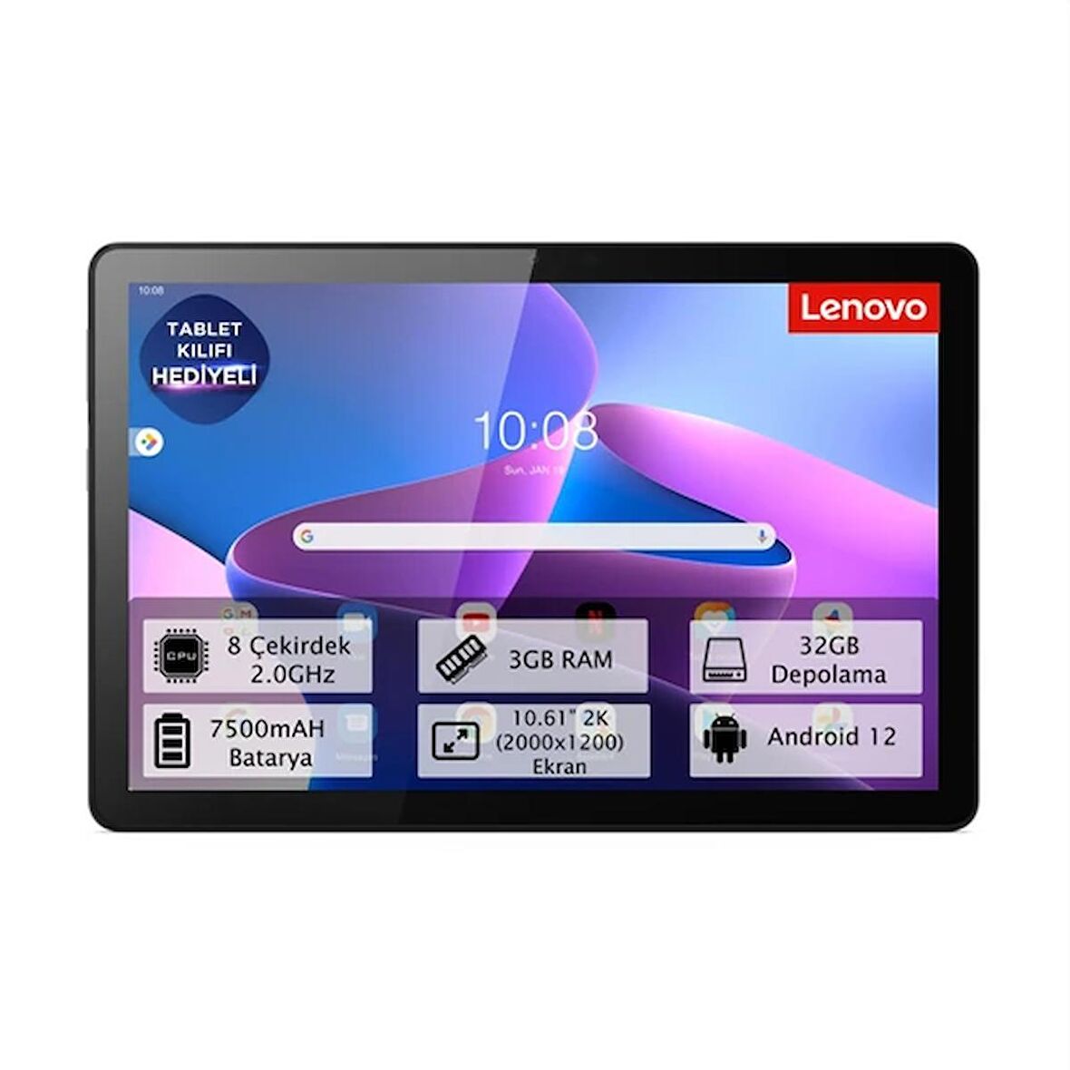 Lenovo Tab M10 Plus 3GB 32GB 10.61" 2K IPS Ekran - Tablet Gri ZAAJ0075TR